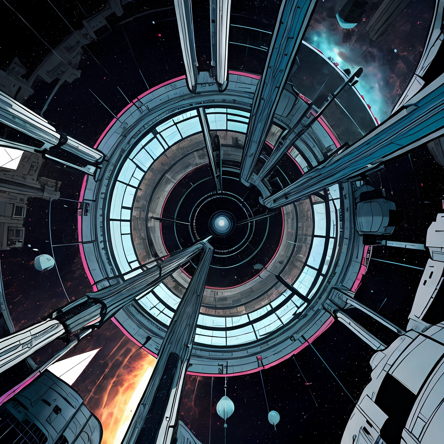 Spacey aerials. Vector; black, white, dark blue --auto