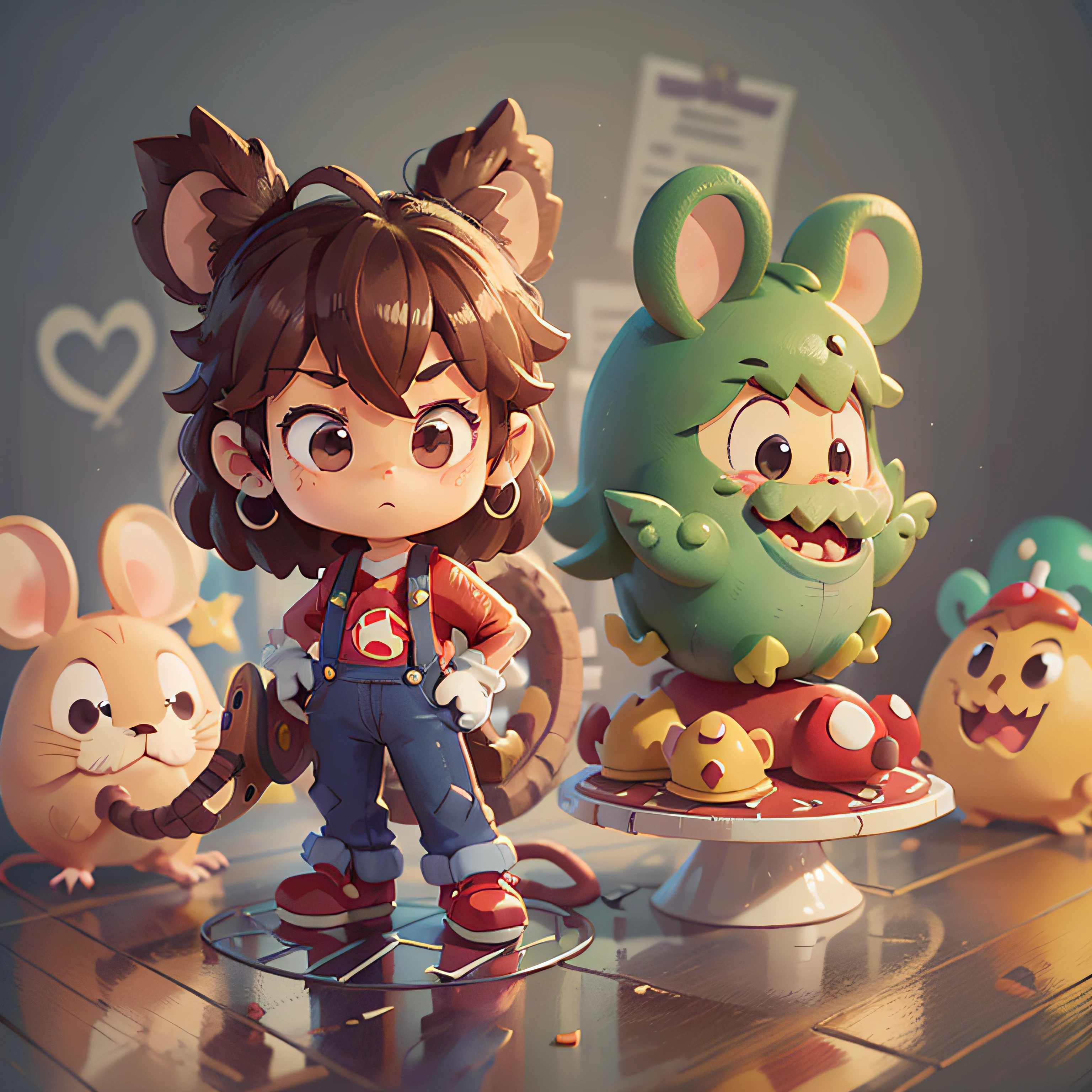 cute, chibi, mice, PFP, bigbadejo, portrait, masterpiece, 3D Rendering, Best Quality, Lots of Detail, (plain background), (vinyl toy figurine), (perfect hands), (high detailed hands), (full body), male, (super mario bros), (video game), red shirt