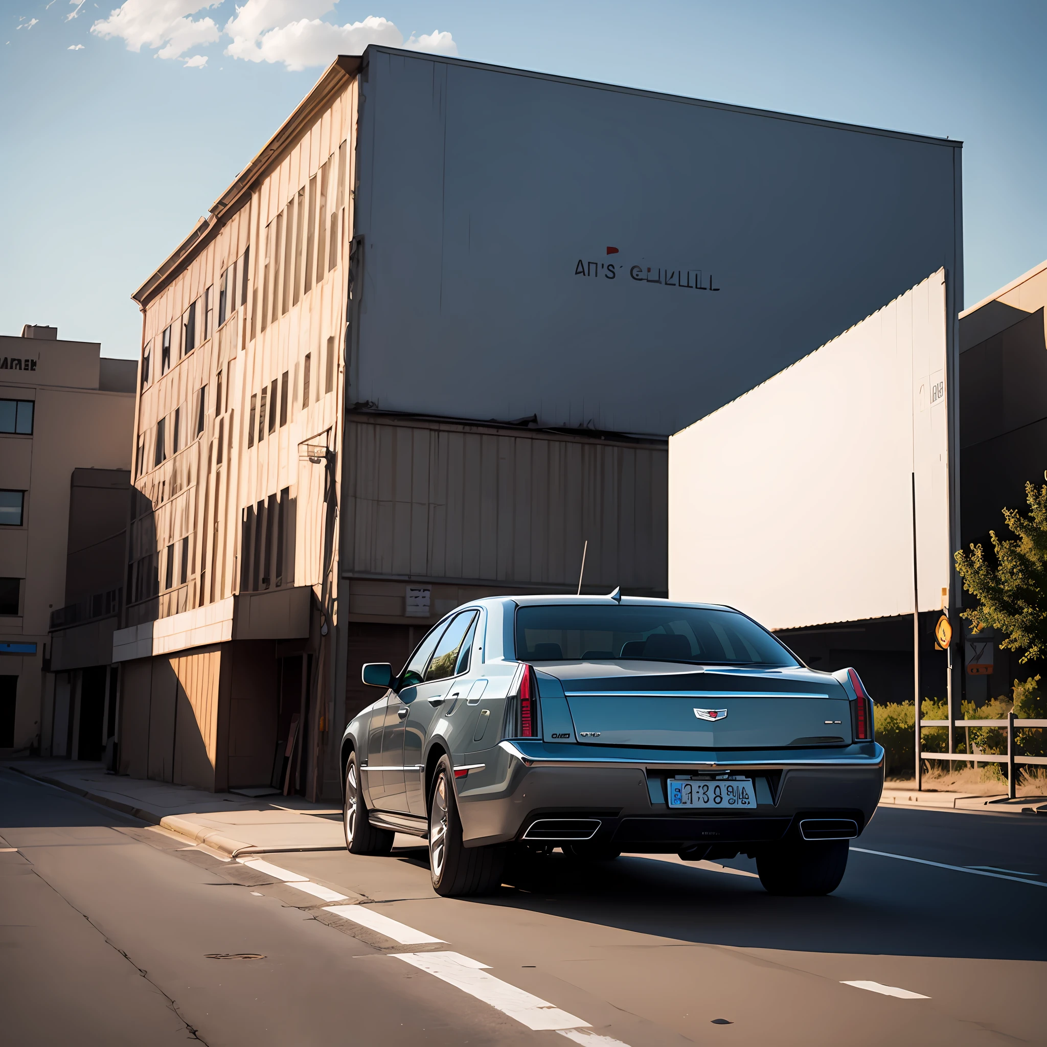 Cadillac going through blank billboard --auto