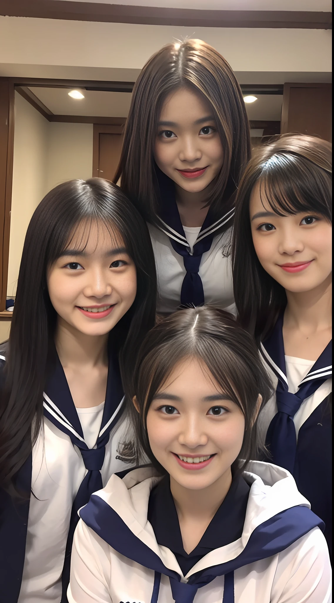 "(Ultra HD, 8K, Masterpiece: 1.3) + Focus: 1.2 + Loren Judge Smile: 1.8 + (Curly hairstyle, chest: 1.5) + Japanese high school students + sailor suits worn by Japanese high school students."