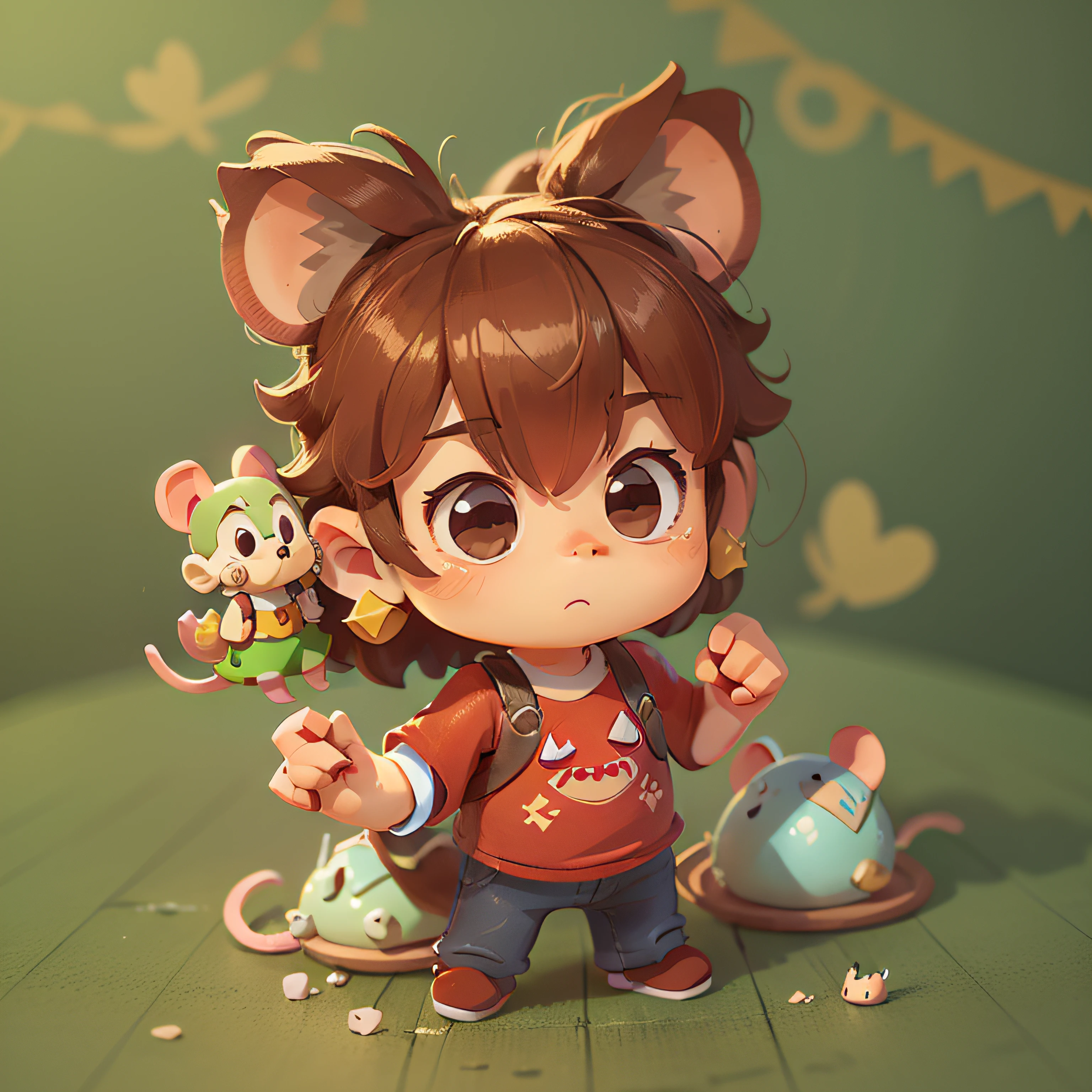 cute, chibi, mice, PFP, bigbadejo, portrait, masterpiece, 3D Rendering, Best Quality, Lots of Detail, (plain background), (vinyl toy figurine), (perfect hands), (high detailed hands), (full body), male, (super mario bros), (video game), red shirt