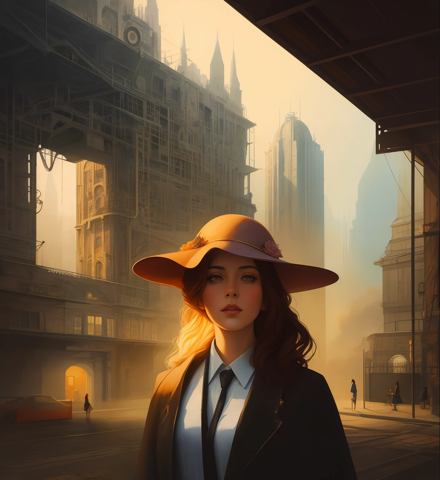 painting of a woman with a city in the background, a beautiful artwork illustration, art of alessandro pautasso, matte painting of human mind, surreal illustration, enviromental portrait, artistic illustration, stunning digital illustration, surreal painting, exquisite digital illustration, painterly illustration, surreal concept art, elaborate digital art, surreal digital art, watercolor illustration style, beautiful digital artwork