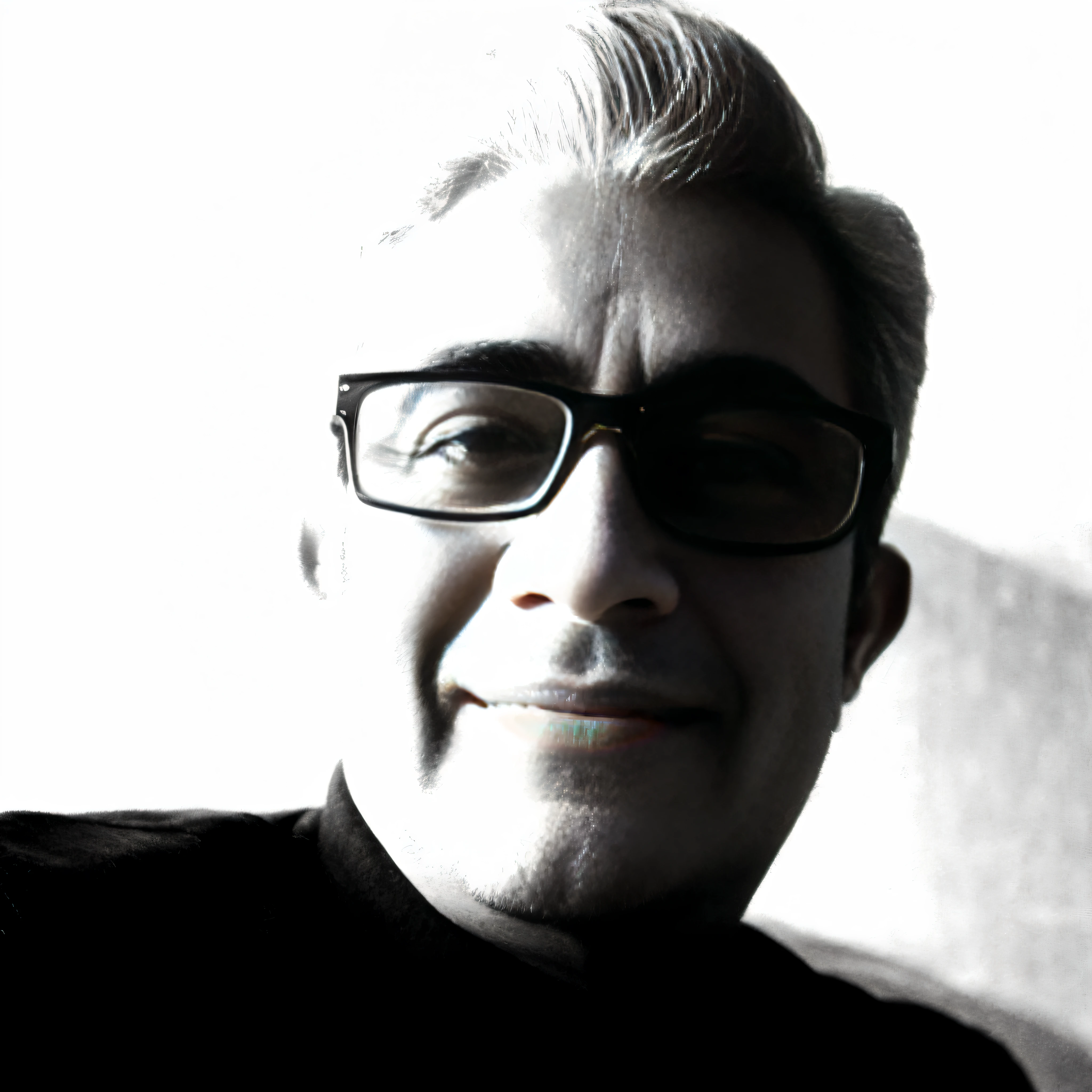 there is a man with glasses, smiling for the camera, inspired by Narayan Shridhar Bendre, inspired by Bikash Bhattacharjee, ranjit ghosh, black and white image, by Sudip Roy, by Bikash Bhattacharjee, by Sunil Das, profile picture, by Rajesh Soni, profile picture, sayem reza