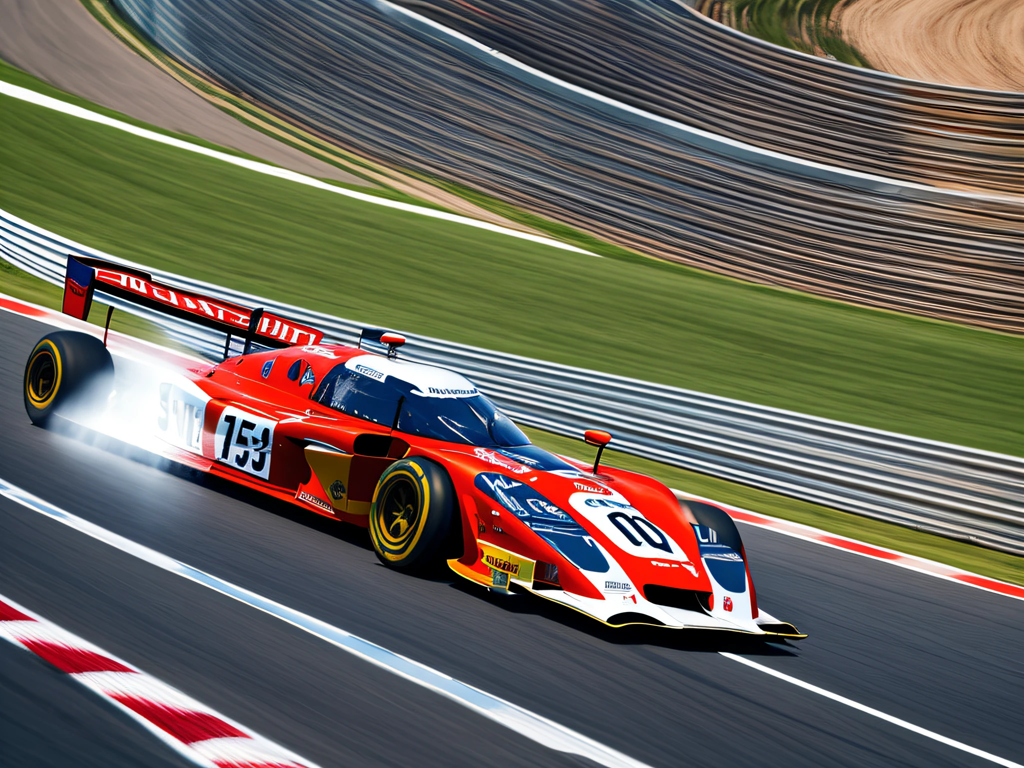 best quality, master piece,Race car, race track, speed, streamlined, winding, ups and downs, perspective, variations in thickness, flow lines, light and shadow, sense of motion, visual focus, outline, minimalism, geometric shapes, imagination,superspeed,lighting, motion blur, electricity,audience,cheer
