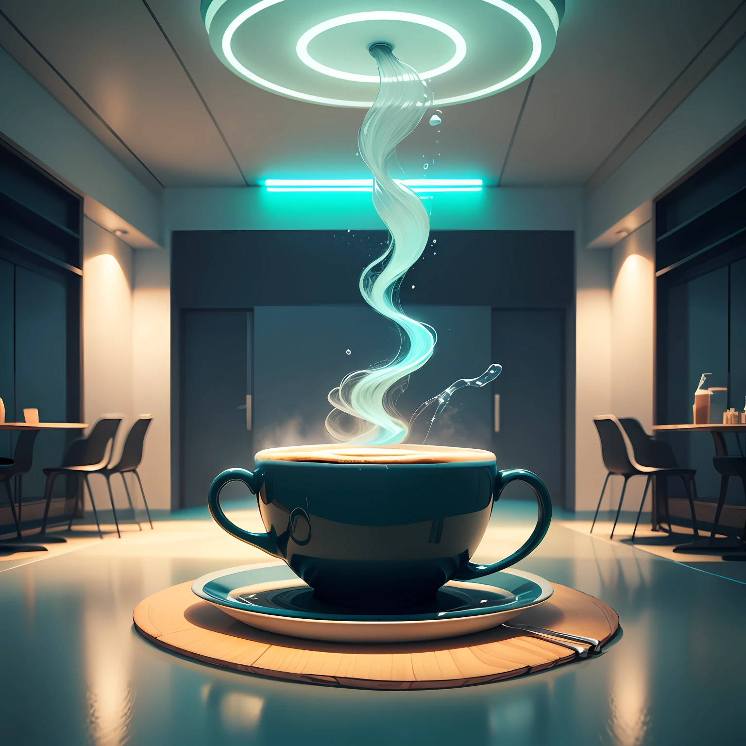 Coffee Lounge. Vector; Blue; Green Neon Water --auto