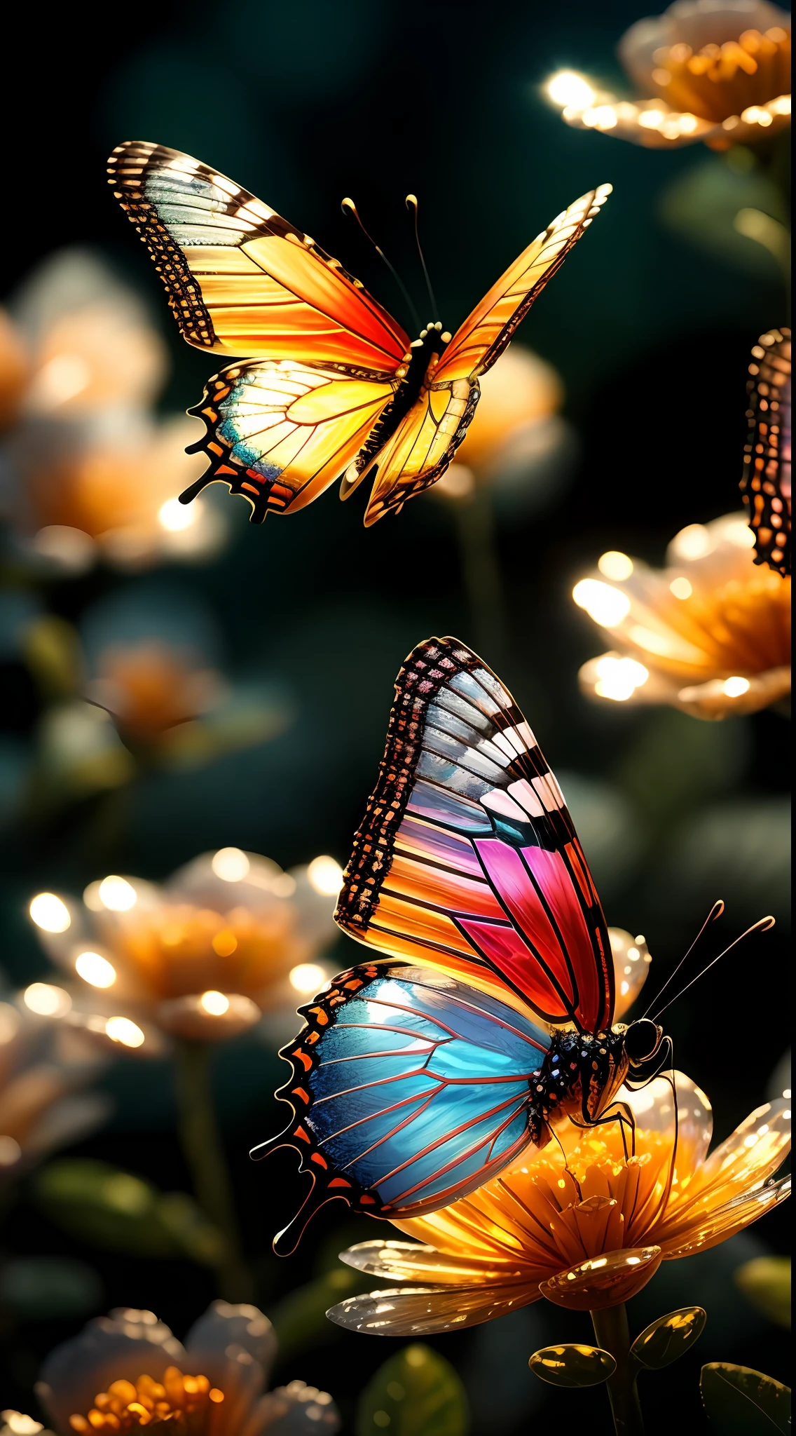 crystal morning glory, crystal butterfly, fantasy, crystal clear, transparent, sparkling, sparkling, brilliant, colorful, magical photography, dramatic lighting, photo realism, ultra detail, 8k, depth of field, high resolution