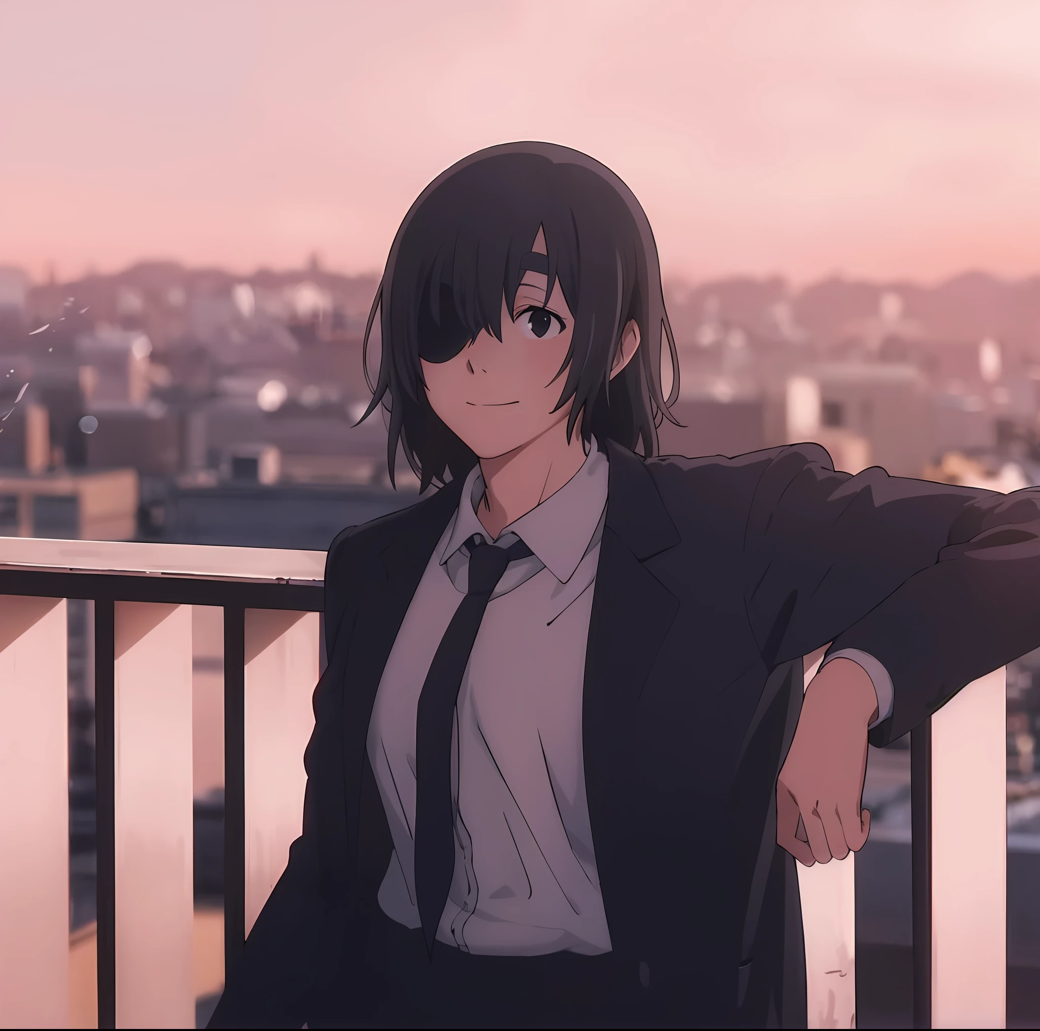 anime girl in a suit and tie standing on a balcony, kyoto animation still, a-1 pictures, today's featured anime still, in style of kyoto animation, in the anime film, anime visual of a cute girl, makoto shinkai style, official studio anime still, ( ( makoto shinkai ) ), official art, noire moody scene