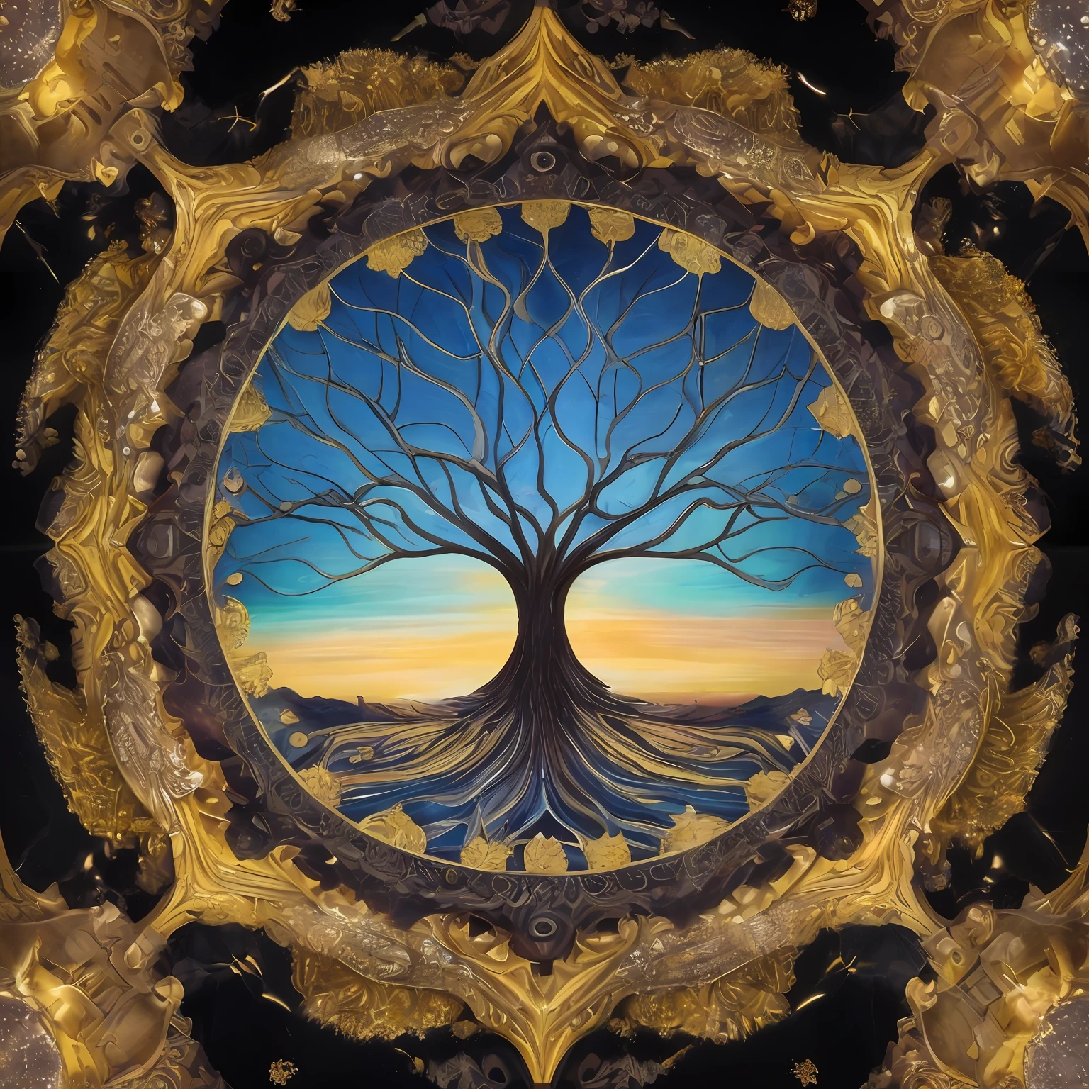 Beautiful symmetrical full body photo painted in oil with thick brushstrokes and wet paint, Fibonacci, golden ratio, melted wax, visible brushstrokes, surrounded by crystal spheres, 3D tessellation wireframe, neural graphic, neurons, tree of life, color, love, passion, oil on canvas, thick brushstrokes, insanely detailed, 8k uhd, masterpiece, artstation, surreal --auto
