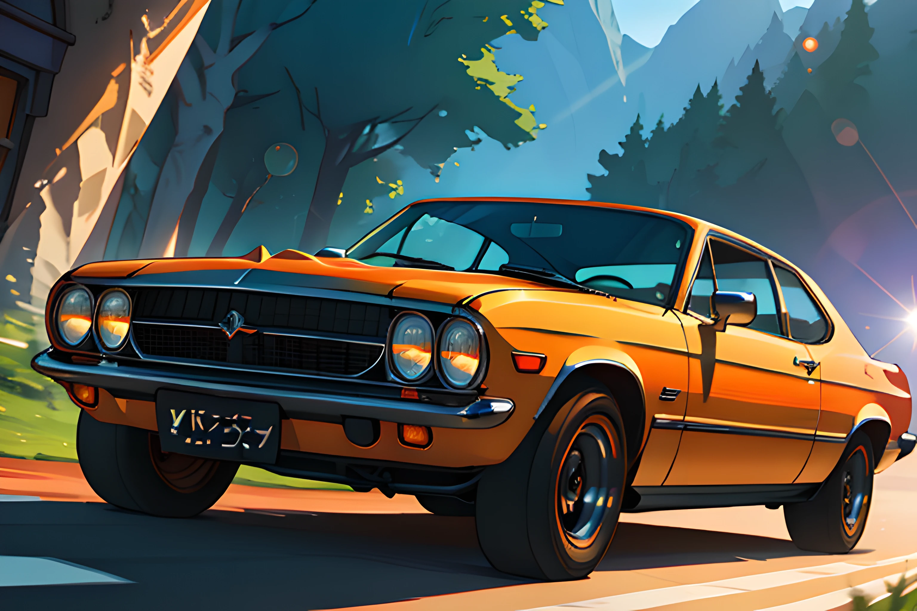 (masterpiece)+, (Best Quality)+, (Intricate Detail)+, design me the most beautiful car in the world, white paint with orange highlights, showroom concept, lens flare, camera artefact, professional photographer, 4k, HDR, longitudinal symmetry