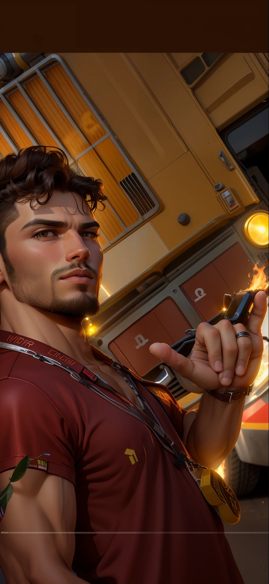 there is a man that is standing in front of a fire truck, profile picture 1024px, caio santos, profile image, profile pic, profile photo, profile picture, enes dirig, 2 3 years old, uploaded, taken in the early 2020s, standing in front of lowrider, avatar image, maximus jacobs