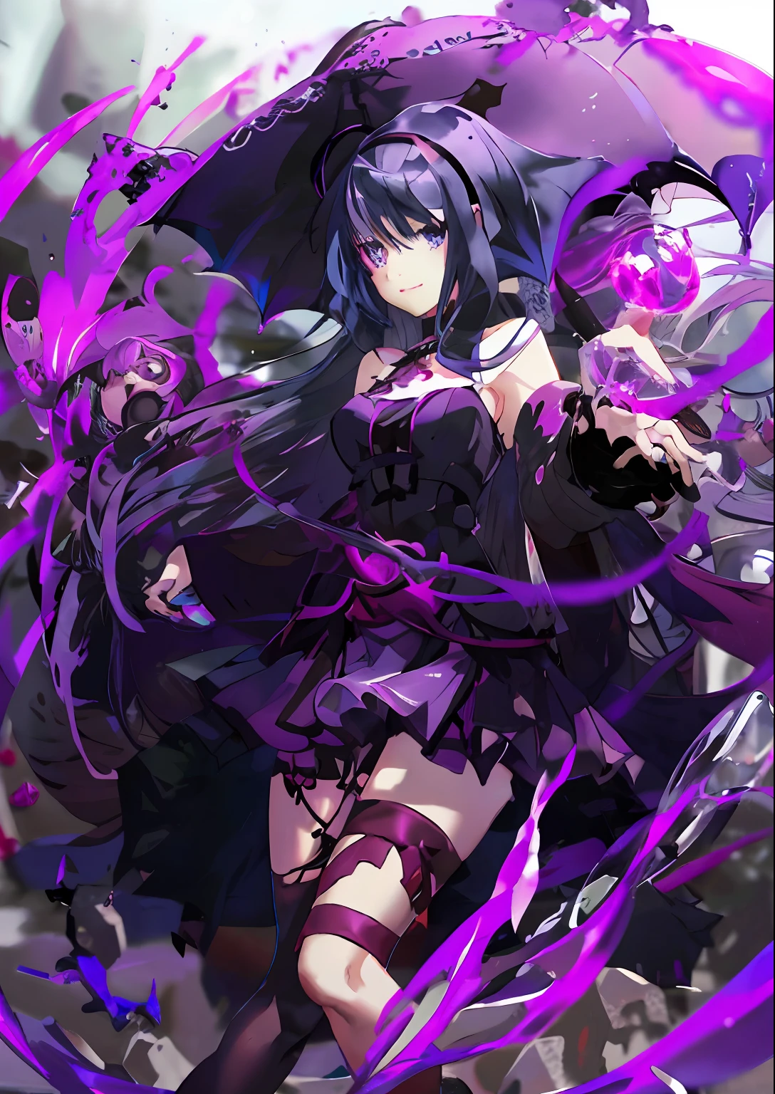 anime girl with purple hair and black dress holding a purple umbrella, gothic maiden anime girl, demon anime girl, shalltear bloodfallen, gapmoe yandere grimdark, black - haired mage, anime style 4 k, beautiful necromancer girl, beautiful girl necromancer, nightcore, hd anime wallaper, holy cyborg necromancer girl