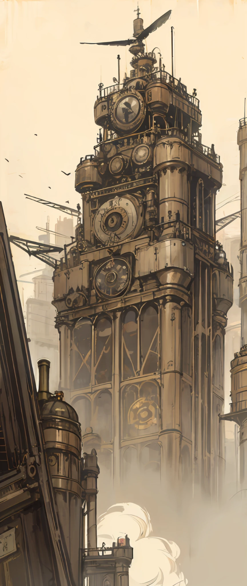 SteamPunkAI, Cogpunk helicopter, city castle, steampunk