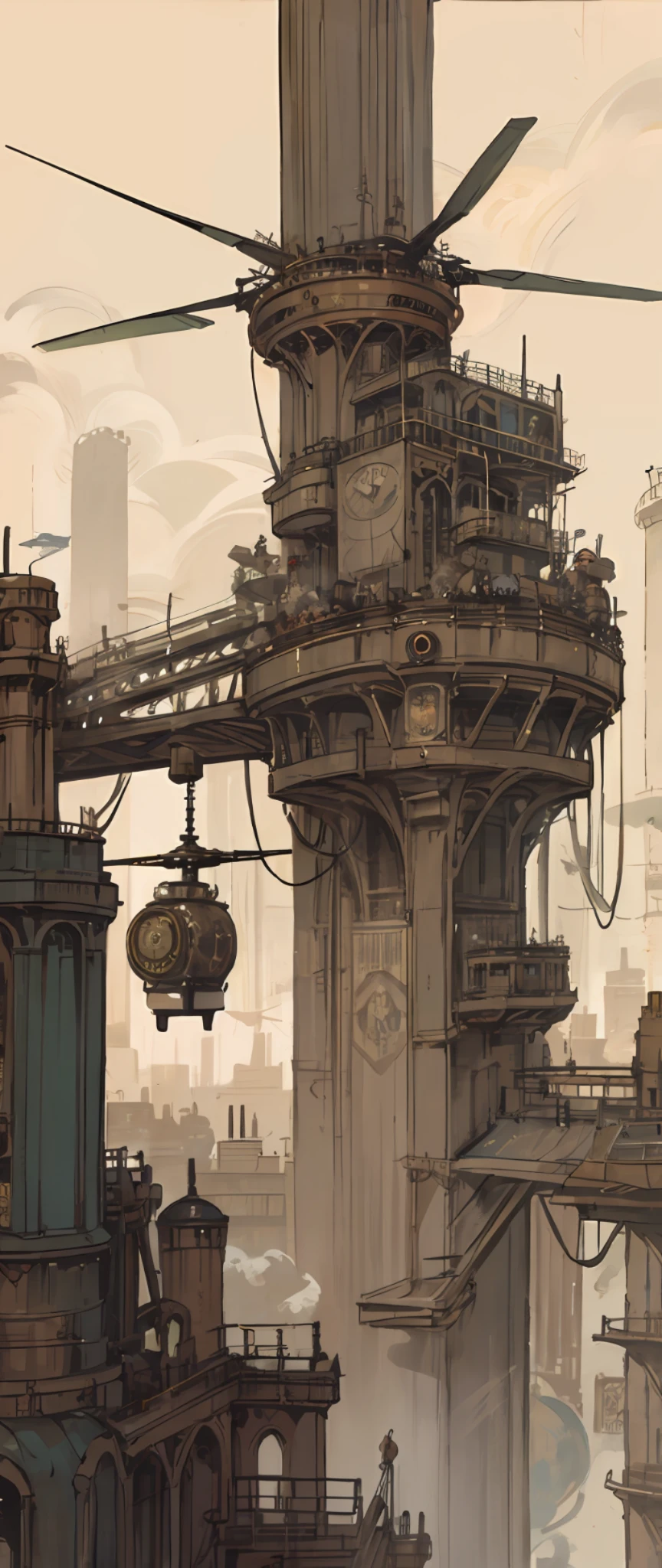 SteamPunkAI, Cogpunk helicopter, city castle, steampunk