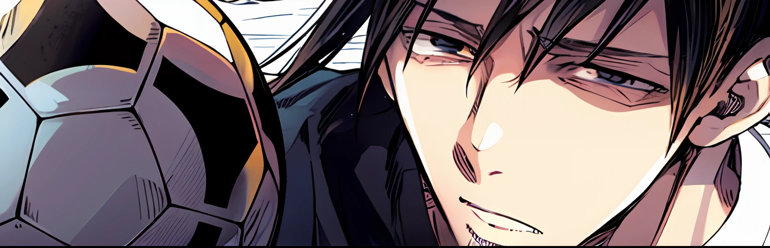 anime boy, lean on the bench, ball, blank stare, no hope, sad, black hair, color manga, manga color, color manga, color manga panel, simple background, a white background