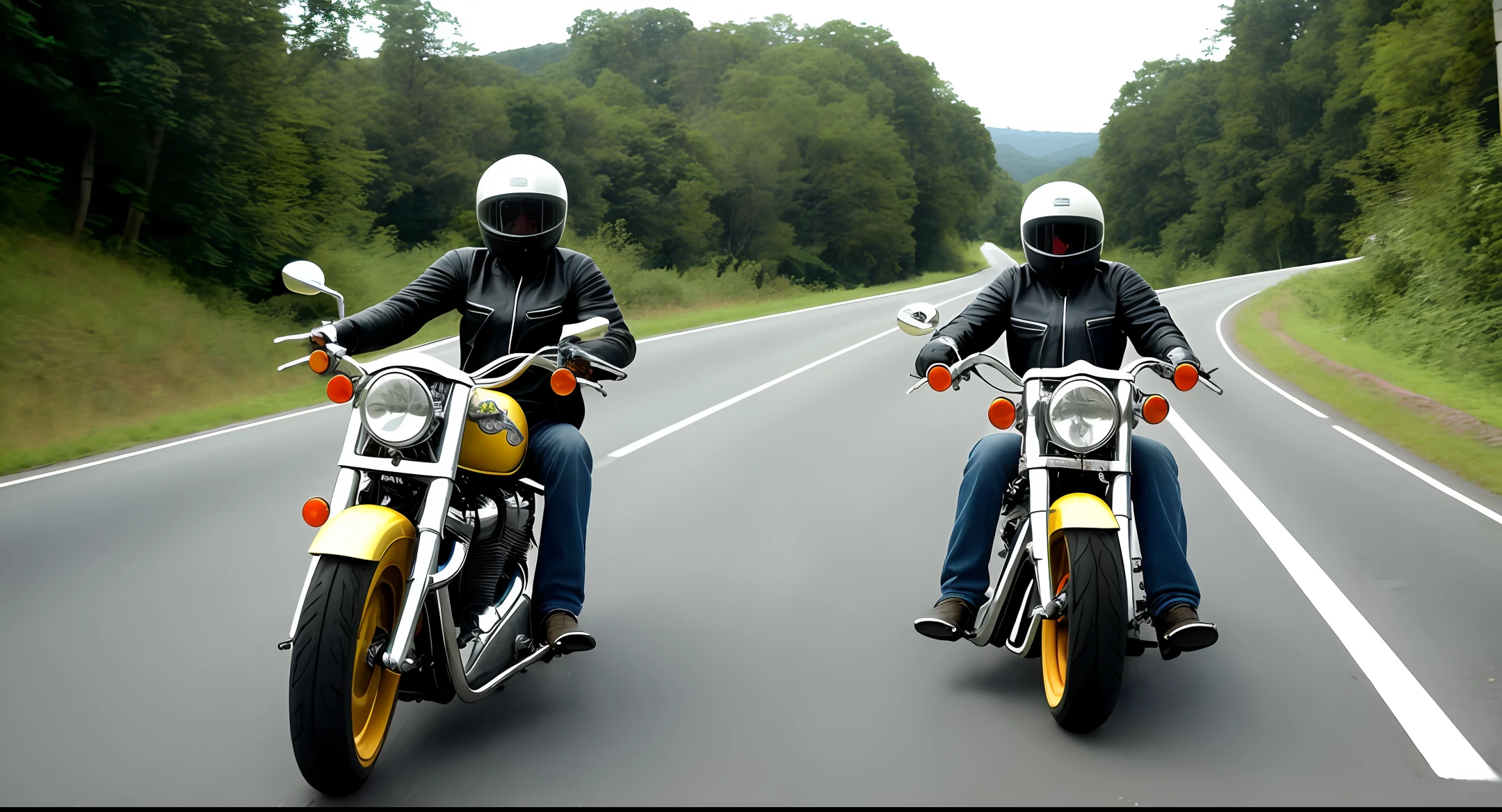 Biker on old custom motorcycle on the road