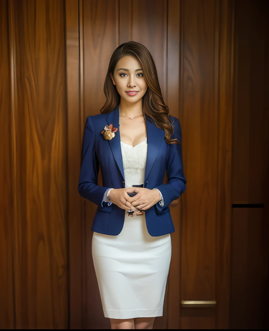 (Masterpiece: 1.3), (Best Quality: 1.2), (Complex Details: 1.2), (Hyperrealistic:1.2), (Professional Photo: 1.1), Very Detailed, Illustration, Absurd Resolution, Distant Perspective, Detailed Background, Background Blur, Focus, MILF, Japan Woman, Attractive Pose, One Girl, CEO, (Medium Breasted), Long Hair, Perfect Hands, Detailed Fingers, Beautiful Detailed Eyes, Perfect Eyes, Seductive Eyes, Brown Eyes, Left and Right Eye Size Even, Cleavage, Earrings, Smile, Stockings, Watching the Viewer, Better Hands, Clean Nails, From the Front, Art, by Paul Thomas Anderson, (Shot with Sony A7R II and Sony 16-35mm lens, 1/250th, f/5.6, ISO 1250), --auto --s2