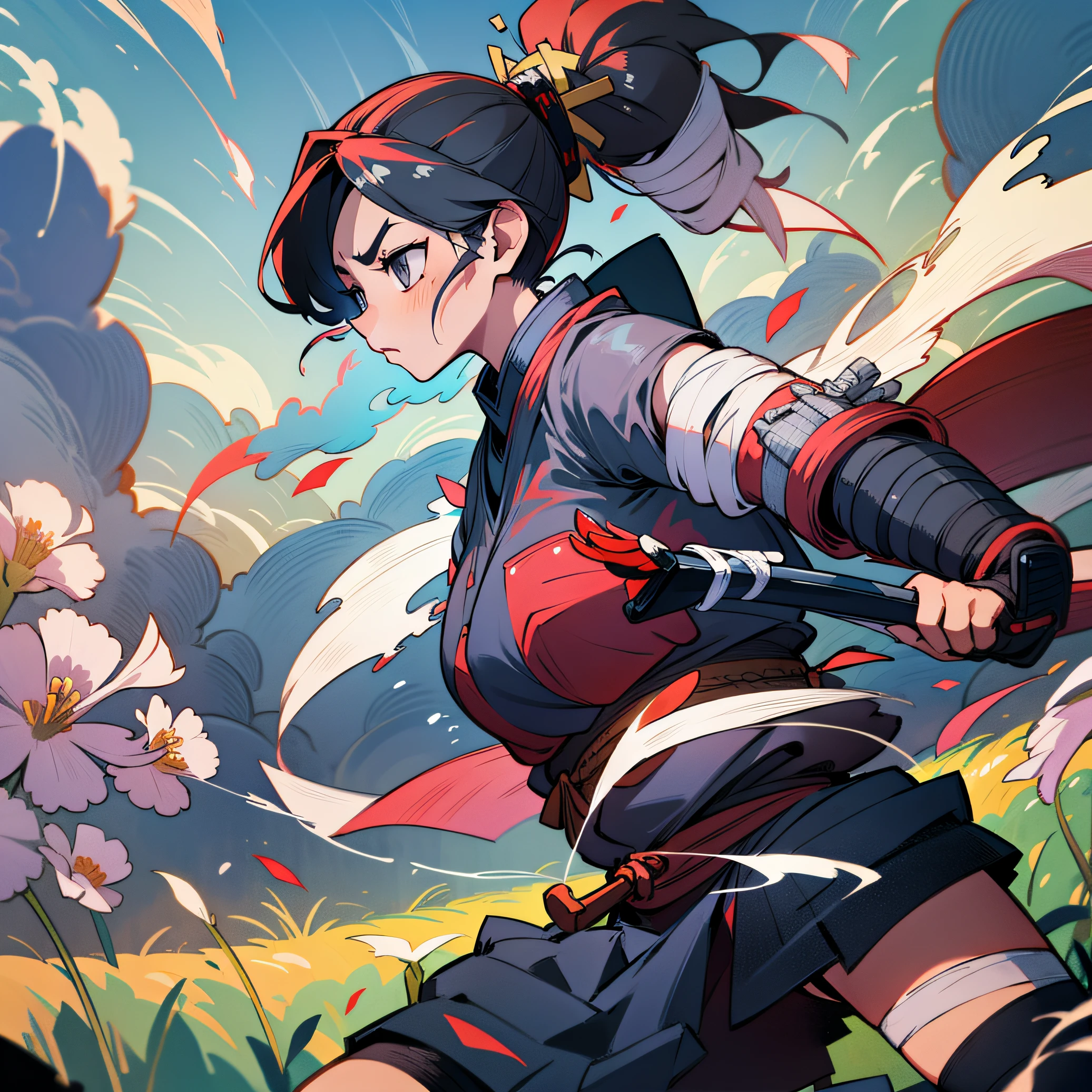 Ronin with thunder katana in an epic setting of a feudal Japanese landscape --auto