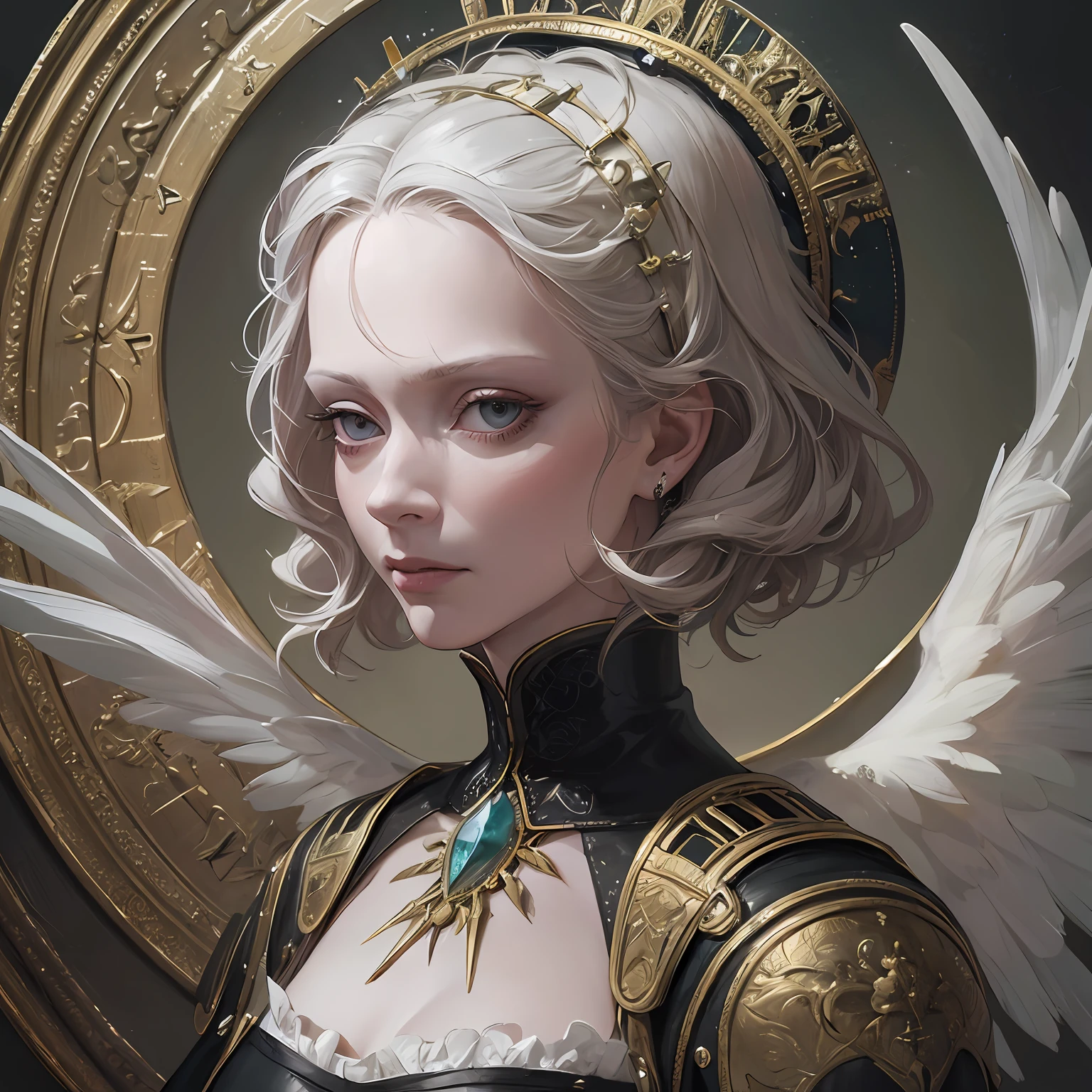 Tilda Swinton IS A BLACK ANGEL art by Hieronymus Bosch in the anime, futuristic, sci-fi movie style:: A detailed, elegant, intricate and colorful portrait in mixed media :: A masterpiece of surreal art, a vibrant painting --auto --s2
