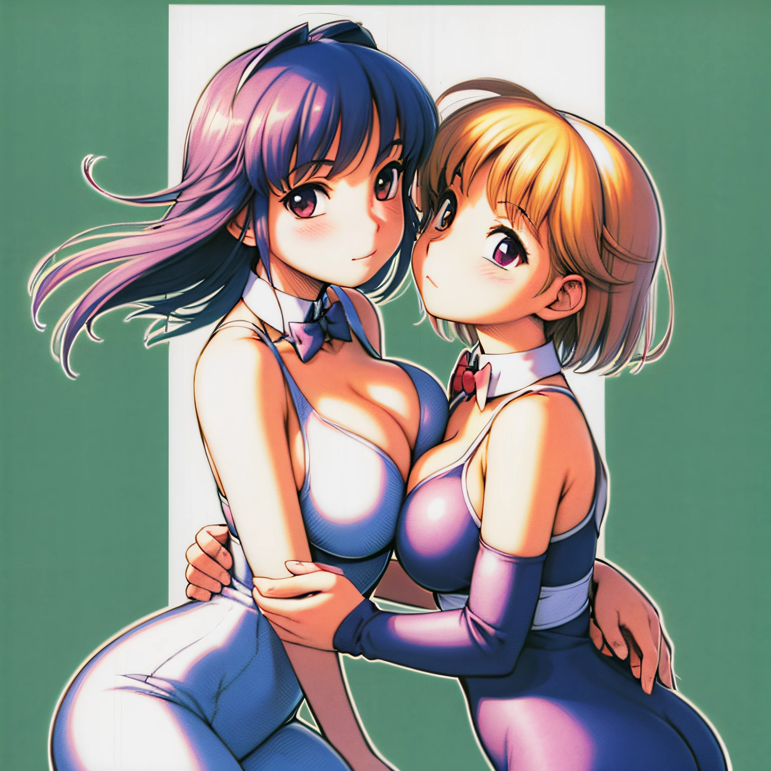 swimsuit maid beautiful breasts lesbian kissing blush two-dimensional bunny girl