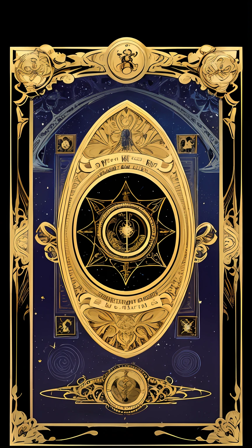 Fractal Tarot Card Style Gold Frame, Gold Frame, Dark Background Shine Particles