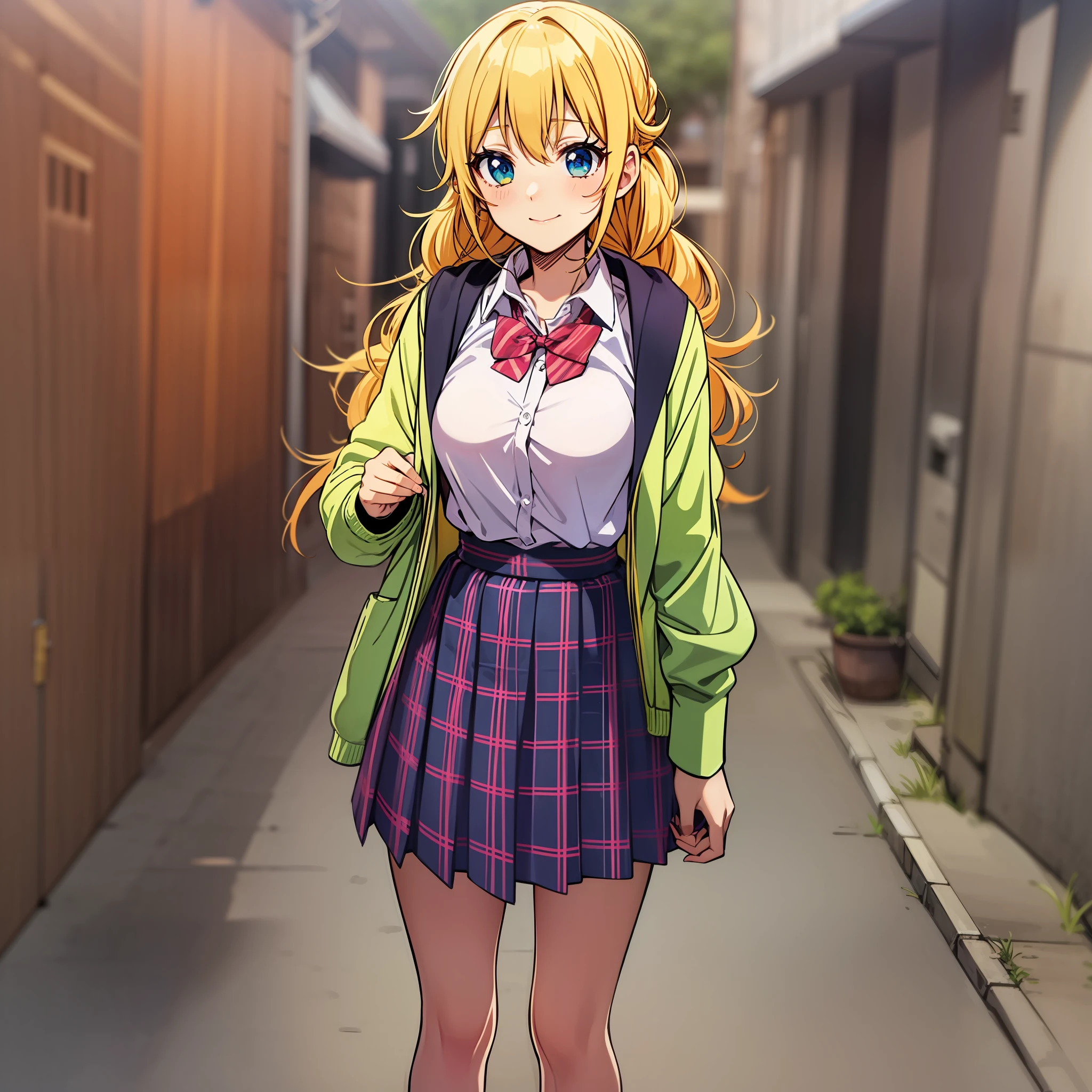 Yellow hair, standing, 1 girl, school uniform, Ichigo Hoshimiya