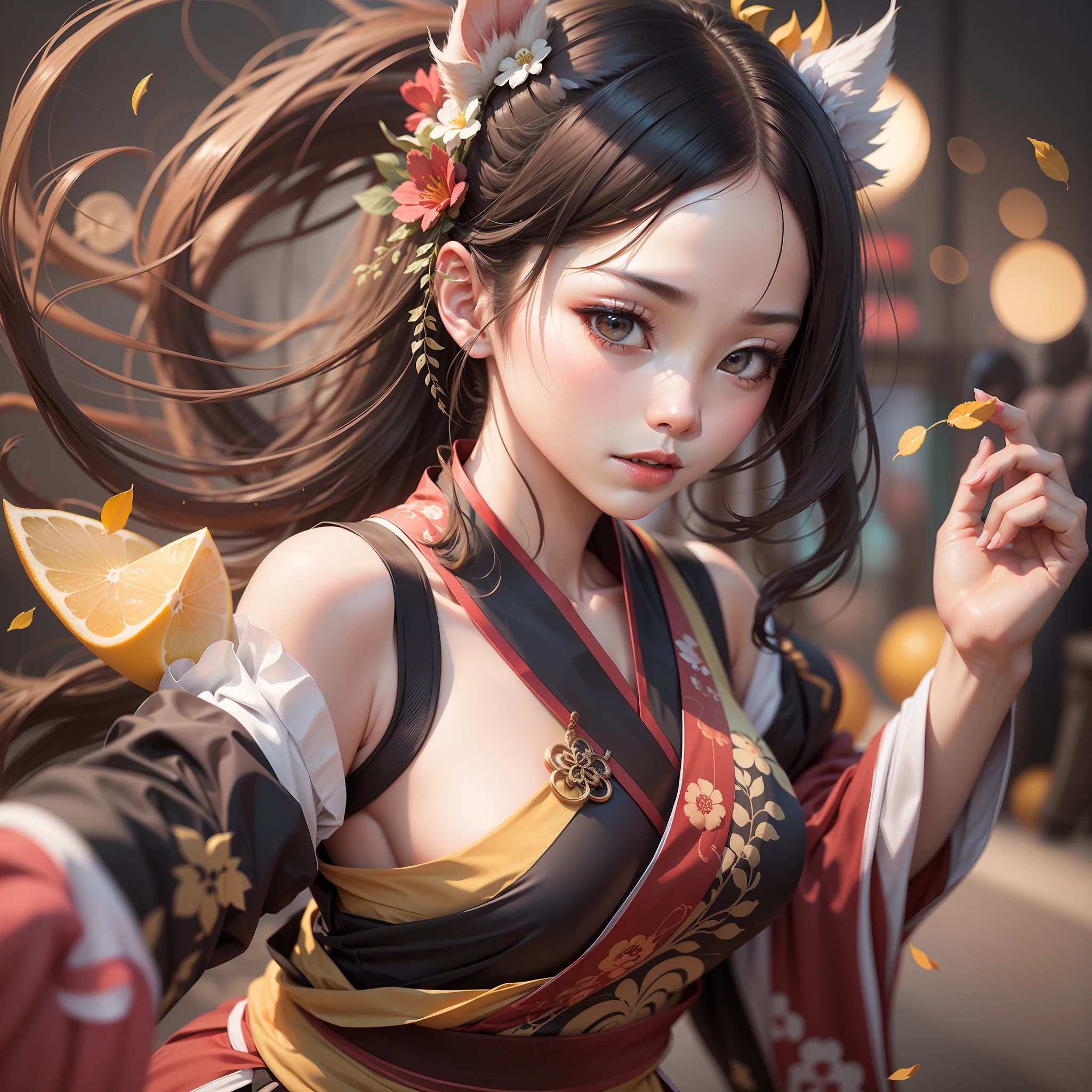 1 girl, Hanfu, colorful, crony, tang style, dancing, outstanding, HD