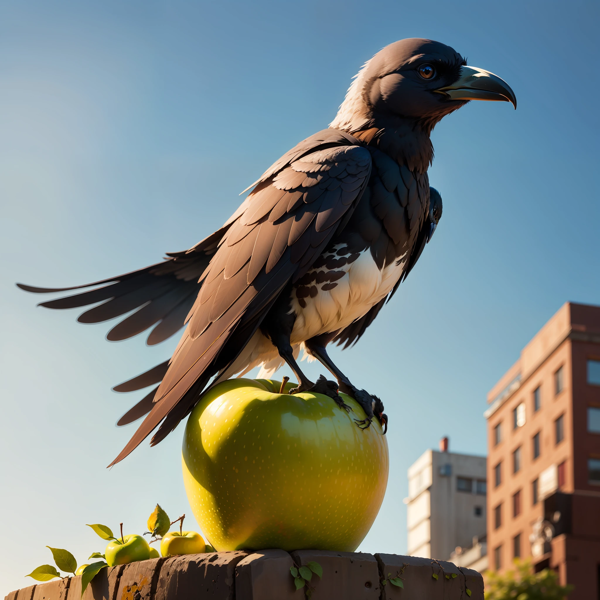 A crow on top of an apple --auto