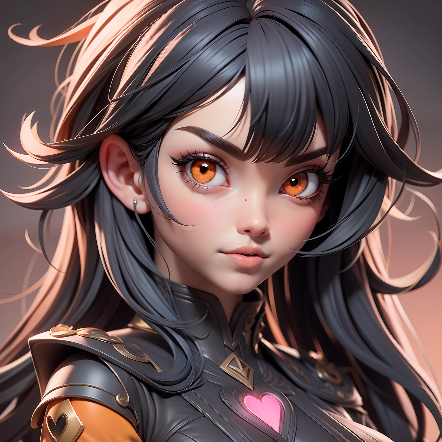 Garota rpg, diagonal bangs, gradient hair, orange eyes, heart-shaped eyes, oral invitation, close-up, Conceptual art, UHD, 16k