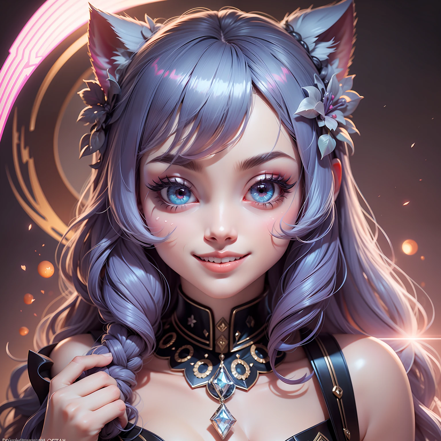 Garota rpg, diagonal bangs, gradient hair, orange eyes, heart-shaped eyes, oral invitation, close-up, Conceptual art, UHD, 16k