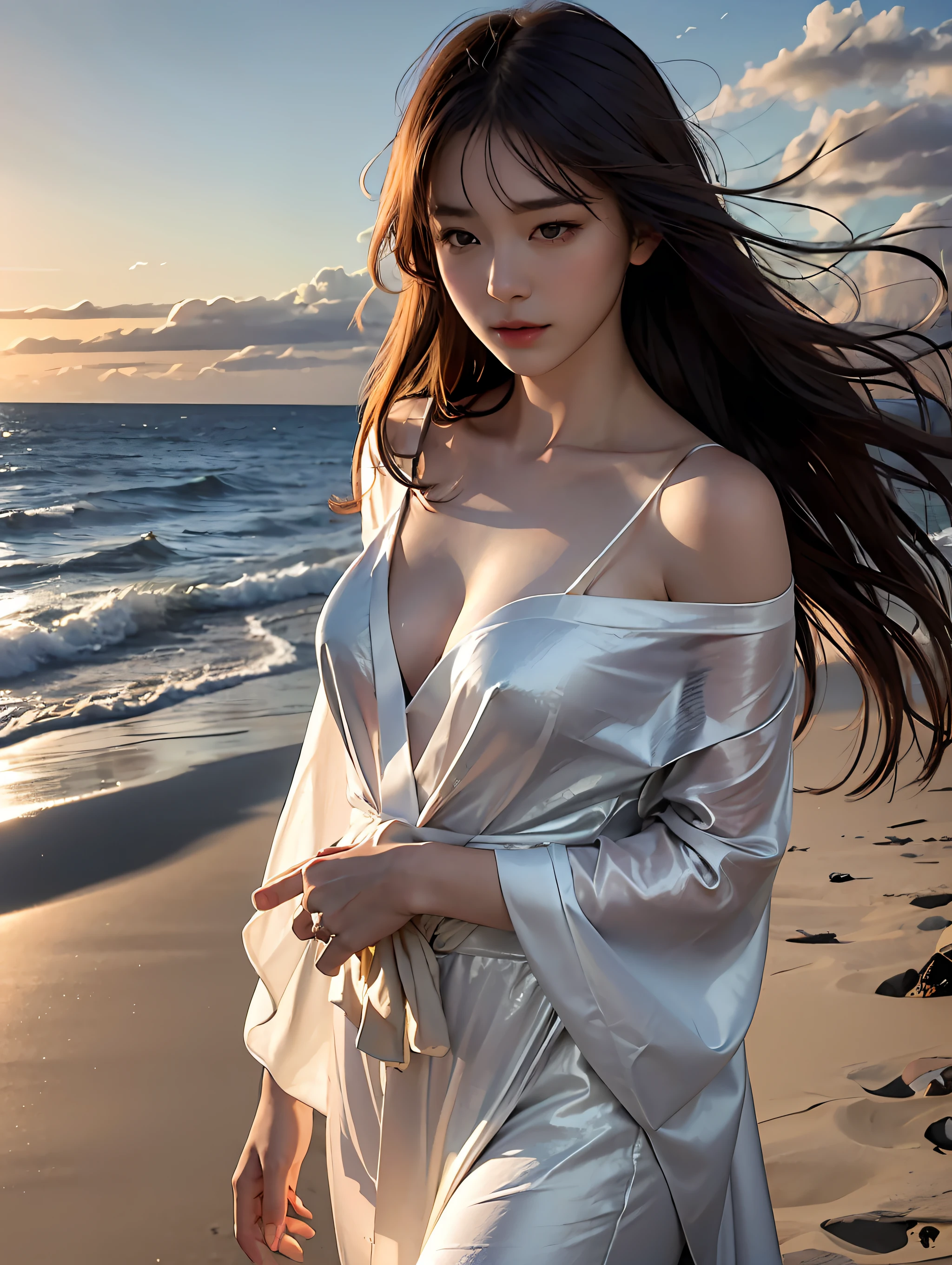 Beautif

Model: Plugins
•
Enabled plugins:
Photorealistic logo

User
Based on the detailed description provided, here's a prompt in English:

"A breathtakingly beautiful Japanese woman standing on a sandy beach bathed in the dazzling light of the morning sun. The golden rays of the sun slowly illuminate the calm sea, making the beach glisten as if dusted with gold. The distant cries of seagulls can be heard, and a salty breeze brushes against the skin.

In this landscape stands a woman. Her long black hair sways in the wind, and her deep brown eyes reflect the morning sun, sparkling with life. Her skin glows softly in the light, and her white yukata accentuates her beautiful figure. She stands quietly, gazing at the sea, her expression serene, filled with the tranquility and anticipation of the dawn of a new day."

ChatGPT
Used Photorealistic
Based on the detailed instructions provided, here are two prompts for the Midjourney AI art generator:

📸 Capture a breathtakingly beautiful Japanese woman standing on a sandy beach bathed in the dazzling light of the morning sun. The scene should be rendered in hyper-realistic detail, with a high-resolution 16k quality. The golden rays of the sun should slowly illuminate the calm sea, making the beach glisten as if dusted with gold. The woman's long black hair should sway in the wind, and her deep brown eyes should reflect the morning sun, sparkling with life. Her skin should glow softly in the light, and her white yukata should accentuate her beautiful figure. She should stand quietly, gazing at the sea, her expression serene, filled with the tranquility and anticipation of the dawn of a new day. Use a Canon EOS 5D Mark IV DSLR camera with an EF 50mm f/1.8 STM lens for this shot. The ISO sensitivity should be set to 100, with a shutter speed of 1/125. The lighting should be natural, with a diffuse back-lighting effect.