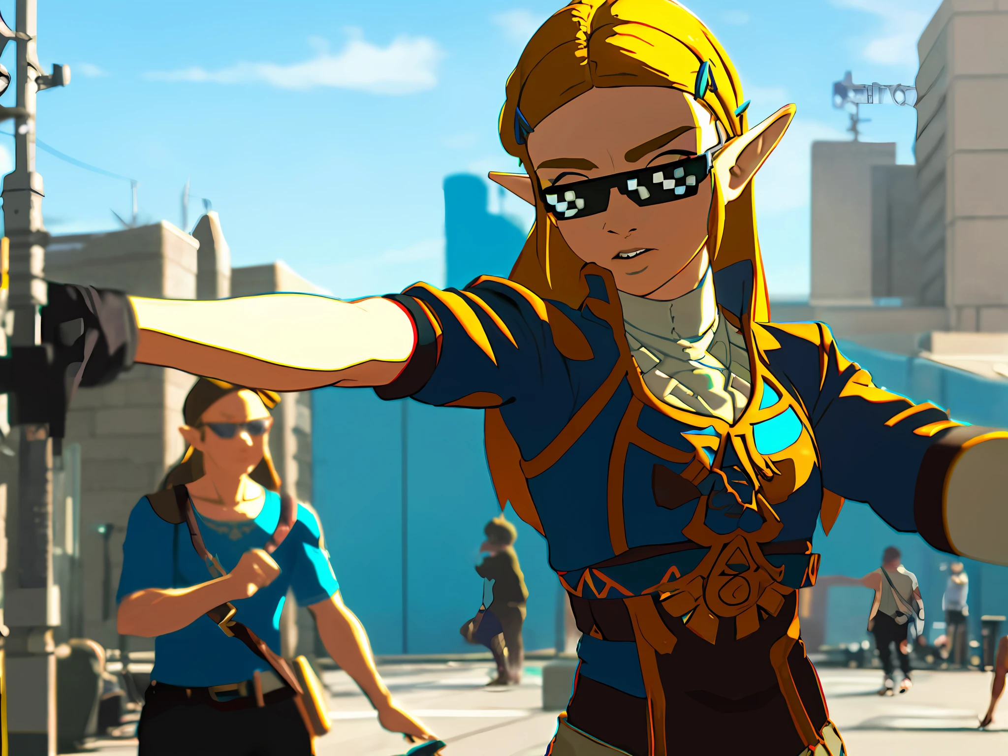 zelda as a rapper in modern hip hop slim stylish clothes badass selfie
DealWithIt