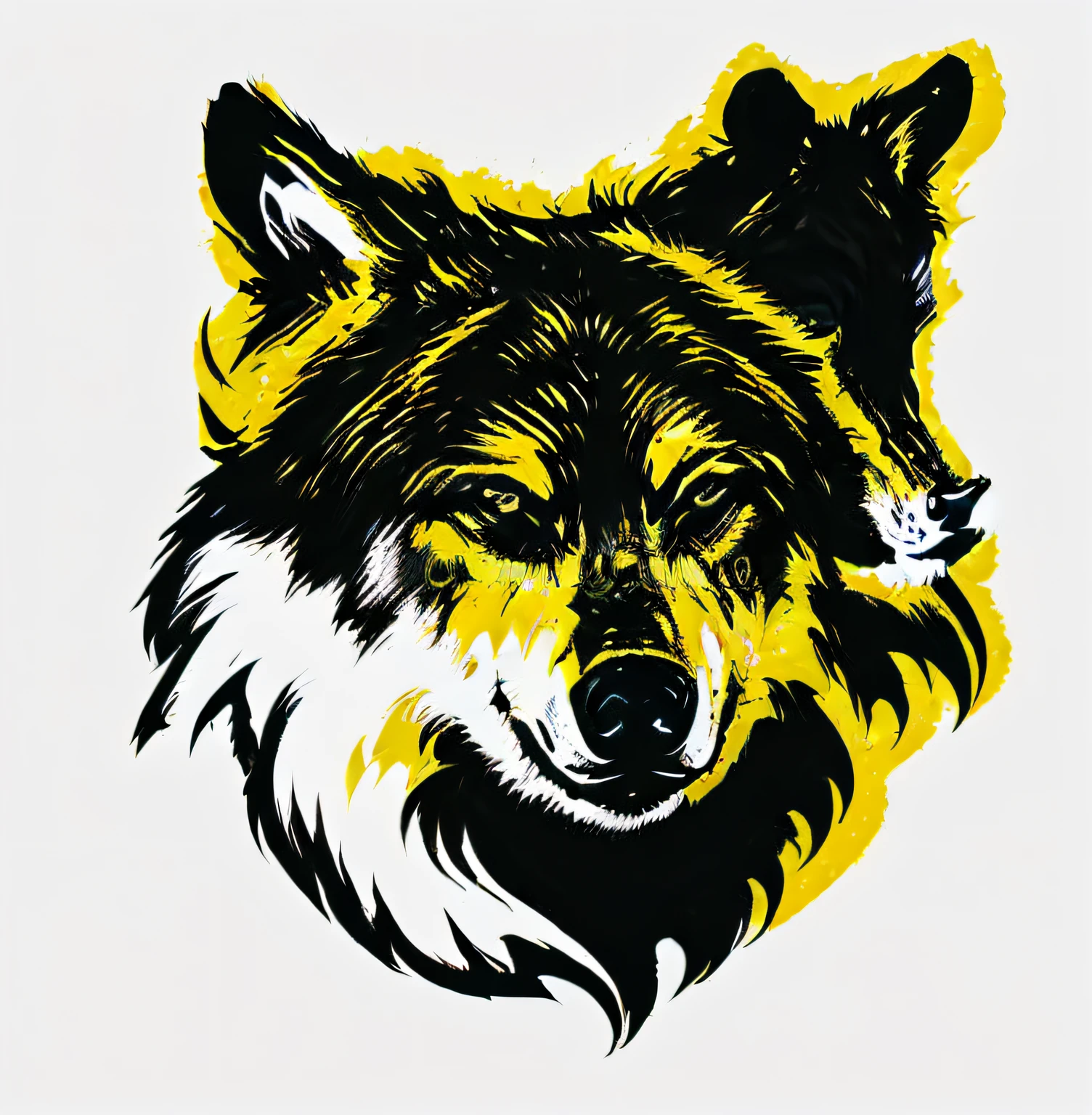 there is a black and yellow drawing of a wolf's face, he has yellow wolf eyes, wolf head, alpha wolf head, portrait of a wolf head, wolp, high contrast illustration, wolf, retarded wolf portrait, hyper detailed wolf - like face, lobo, by Caspar Wolf, portrait of retarded wolf, !!! very coherent!!! vector art, angiewolf