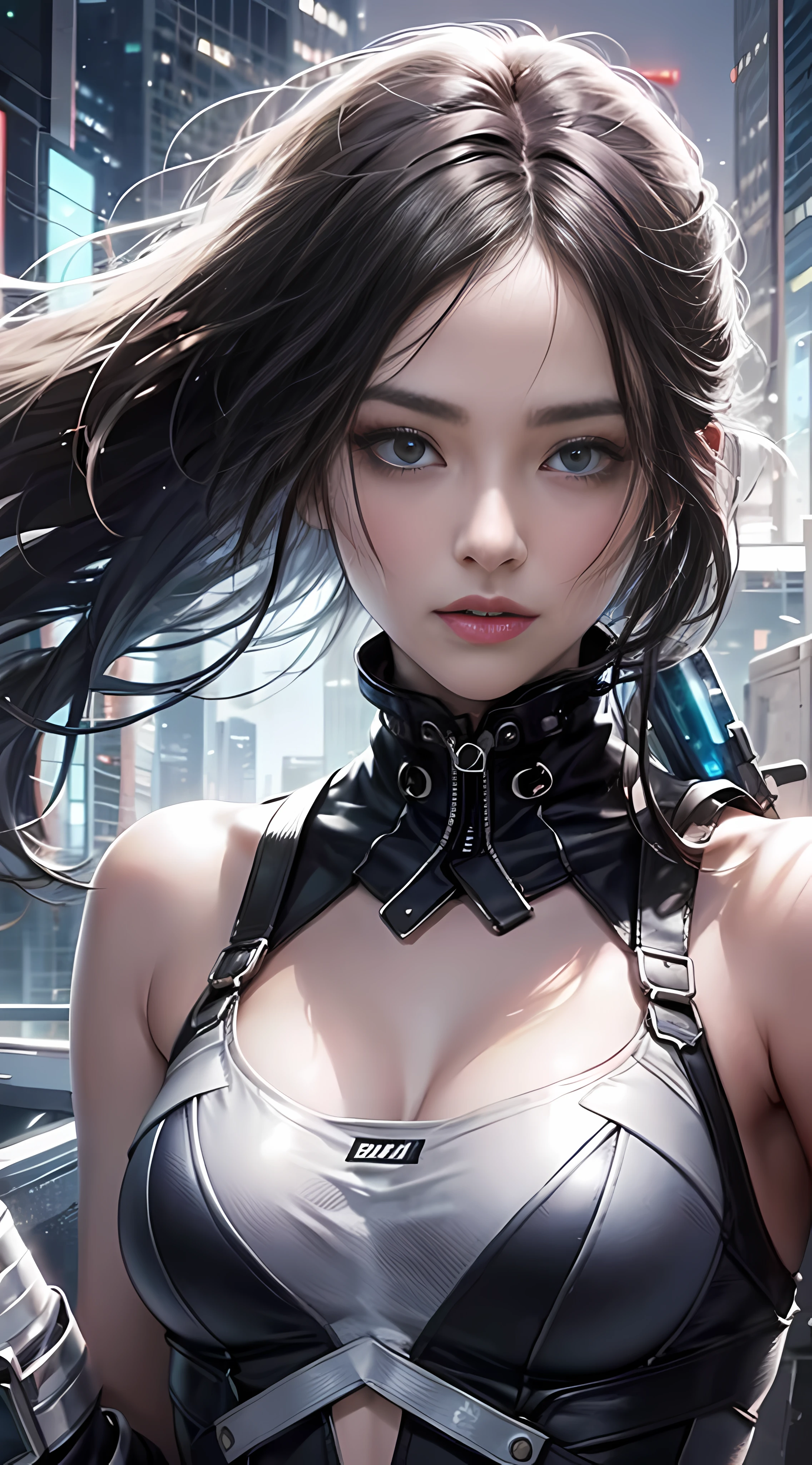Super high quality, 8K, slim figure, well-proportioned body, do not leak fingers, sexy expression, urban biker girl, white and tender skin, night, pure wind, bust, close-up, different movements, wearing mask, cyberpunk