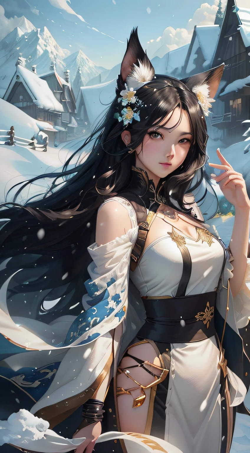 anime girl with long black hair and a white dress in the snow, extremely detailed artgerm, by Yang J, artgerm. anime illustration, artgerm on artstation pixiv, ! dream artgerm, artwork in the style of guweiz, 2. 5 d cgi anime fantasy artwork, guweiz on pixiv artstation --auto