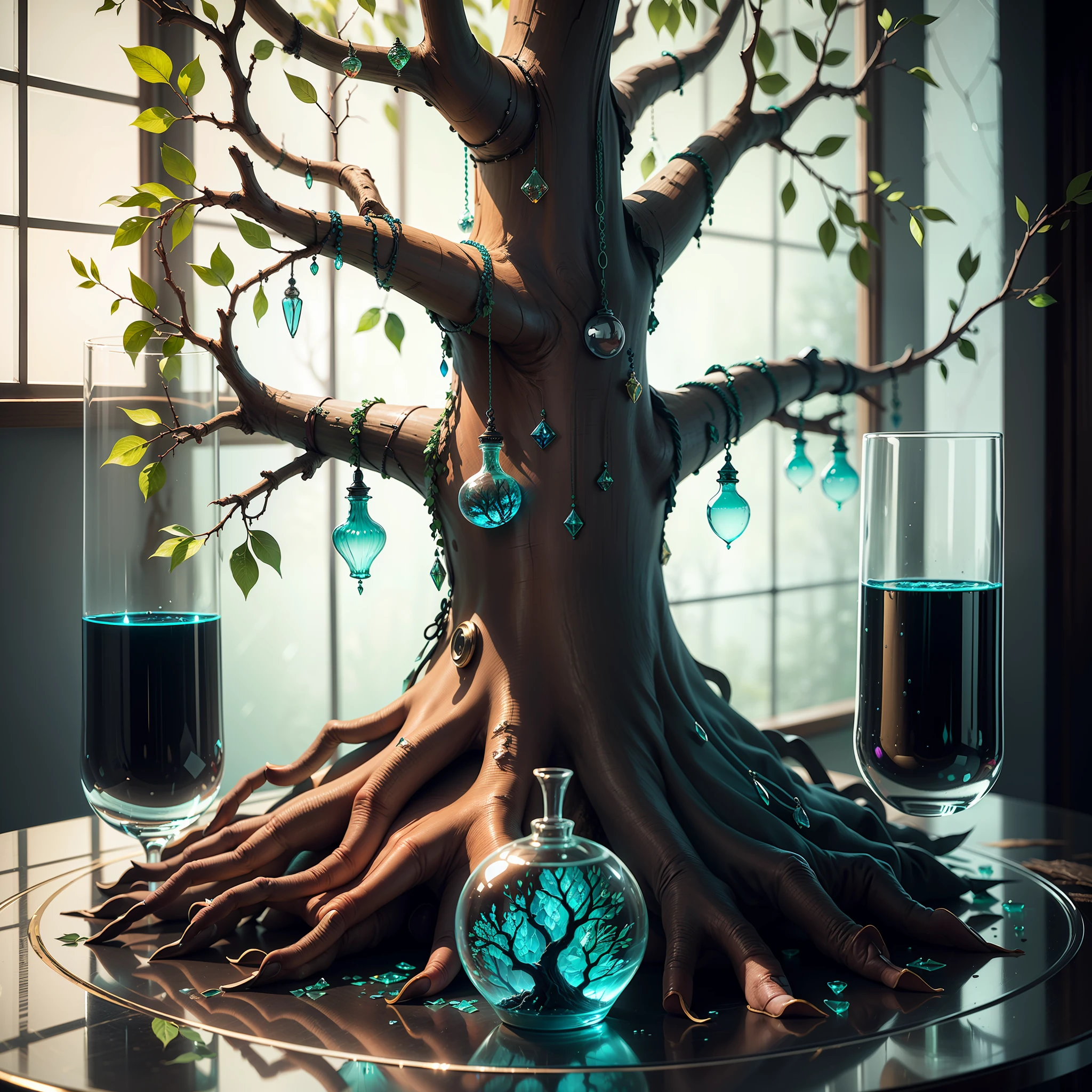 masterpiece, (((tree made of glass))), colorful, studio lighting, ((((glass texture)))), (((glass material))), 4k, ((highly detailed, fhd)), realistic --auto