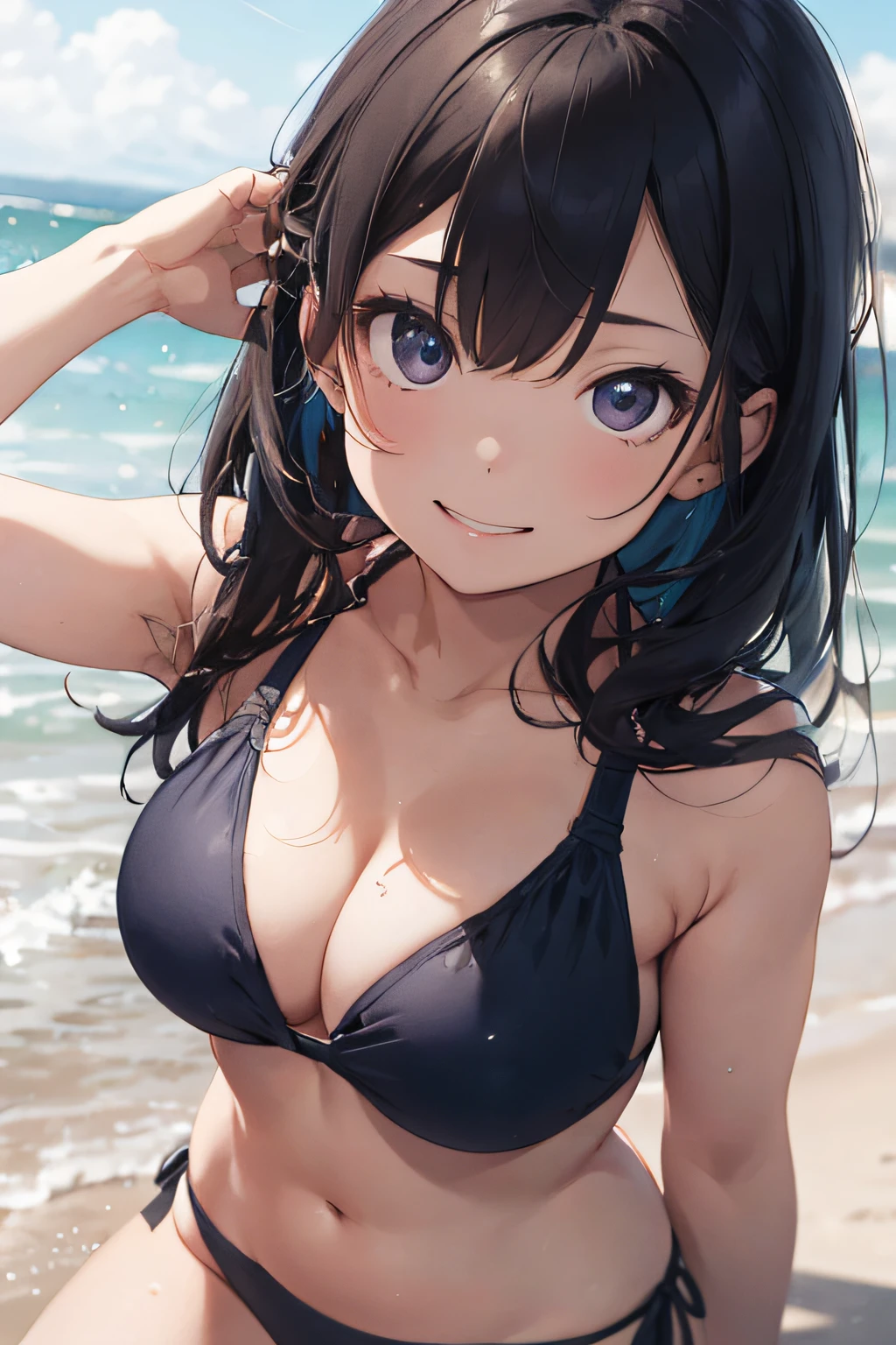 high resolution,
one beautiful young woman,
(soft saturation:1.3), (fair skin:1.2),
(ultra-detailed background, detailed background), bokeh,
BREAK
smiling girl portrait.,
When viewed from the front, the composition is symmetrical,
looking straight at you with serious eyes,
BREAK
swimsuit, colorful bikini, medium breasts,
outdoors, sea surface, sky, sunshine,summer beach, sandy beach,
strong light, front lighting,
(age:1.3), (cowboy shot:1.2),
BREAK
angle from the front,
looking at viewer,
dynamic pose,
sitting on the beach
わかめ、わかめ、わかめ、わかめ、わかめ、わかめ、わかめ、
