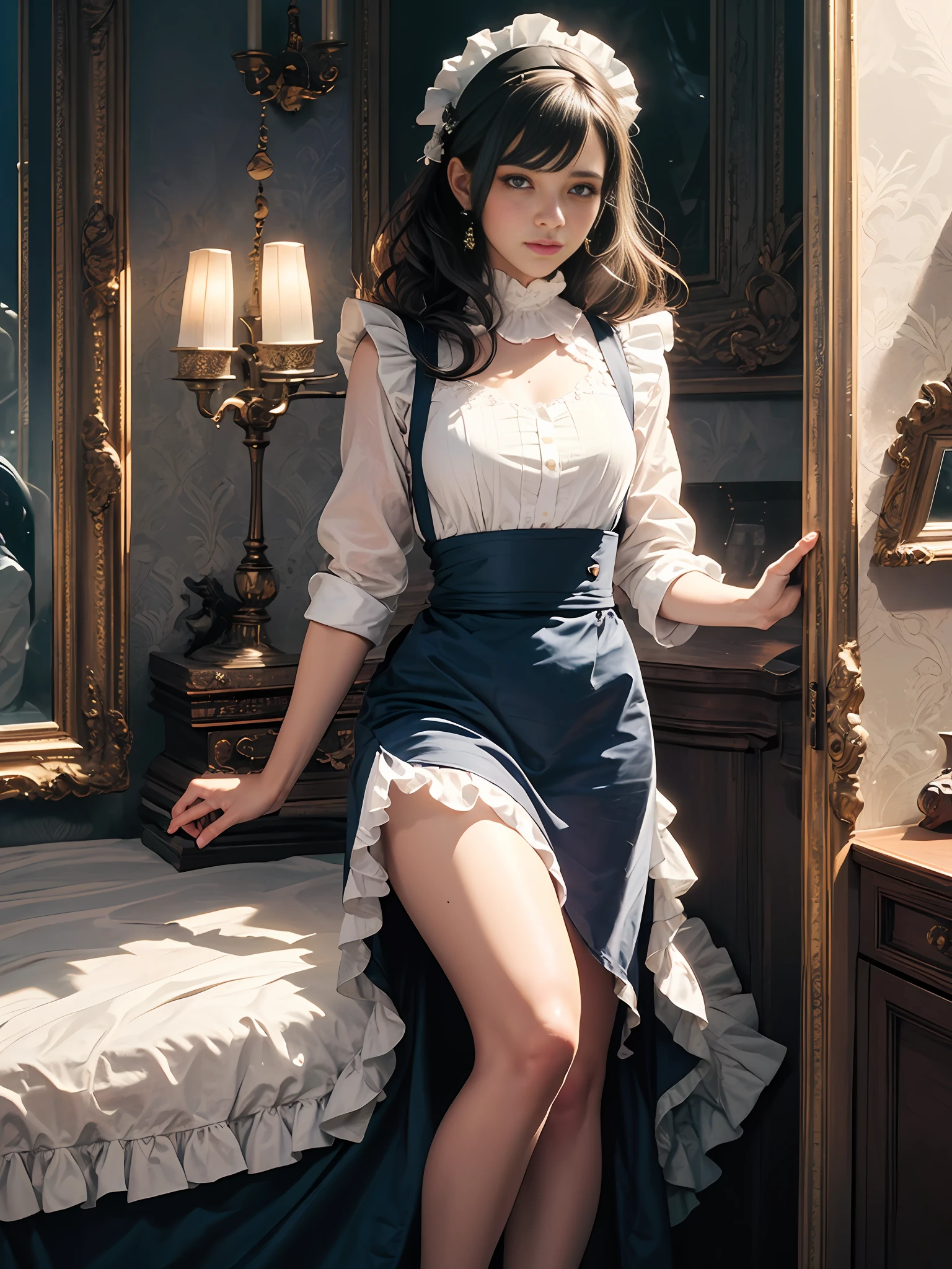 (realisitic、Photorealsitic:1.4), (8K、Raw photography、top-quality、​masterpiece:1.2)、cute little、ultra-detailliert、Heart-shaped pupil、physically-based renderingt、超A high resolution、Look at viewers、Photorealistic、Realistic、Solo, Photorealistic、top-quality、extra detailed face、extremely detailed eye and face、beatiful detailed eyes、 Adult woman in Lolita style posing for photo, Erotic look, Full body!!, angelic pretty, A dark-haired、pale-blue、Erotic Poses, white  panties, White ruffled socks, (Standing Pose), Background of the majestic temple