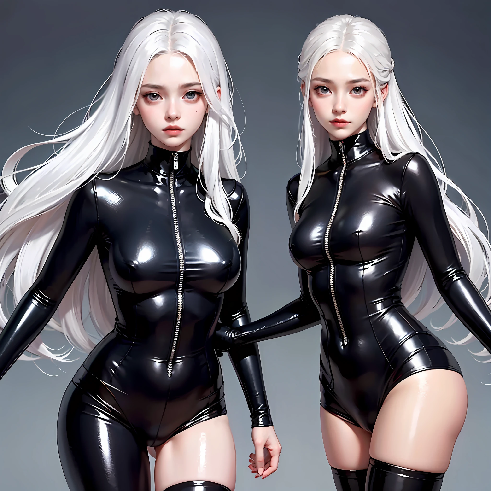 (One-piece latex suit) (tight) (white hair and red eyes) (long hair) (girl) (delicate and beautiful eyes) --auto