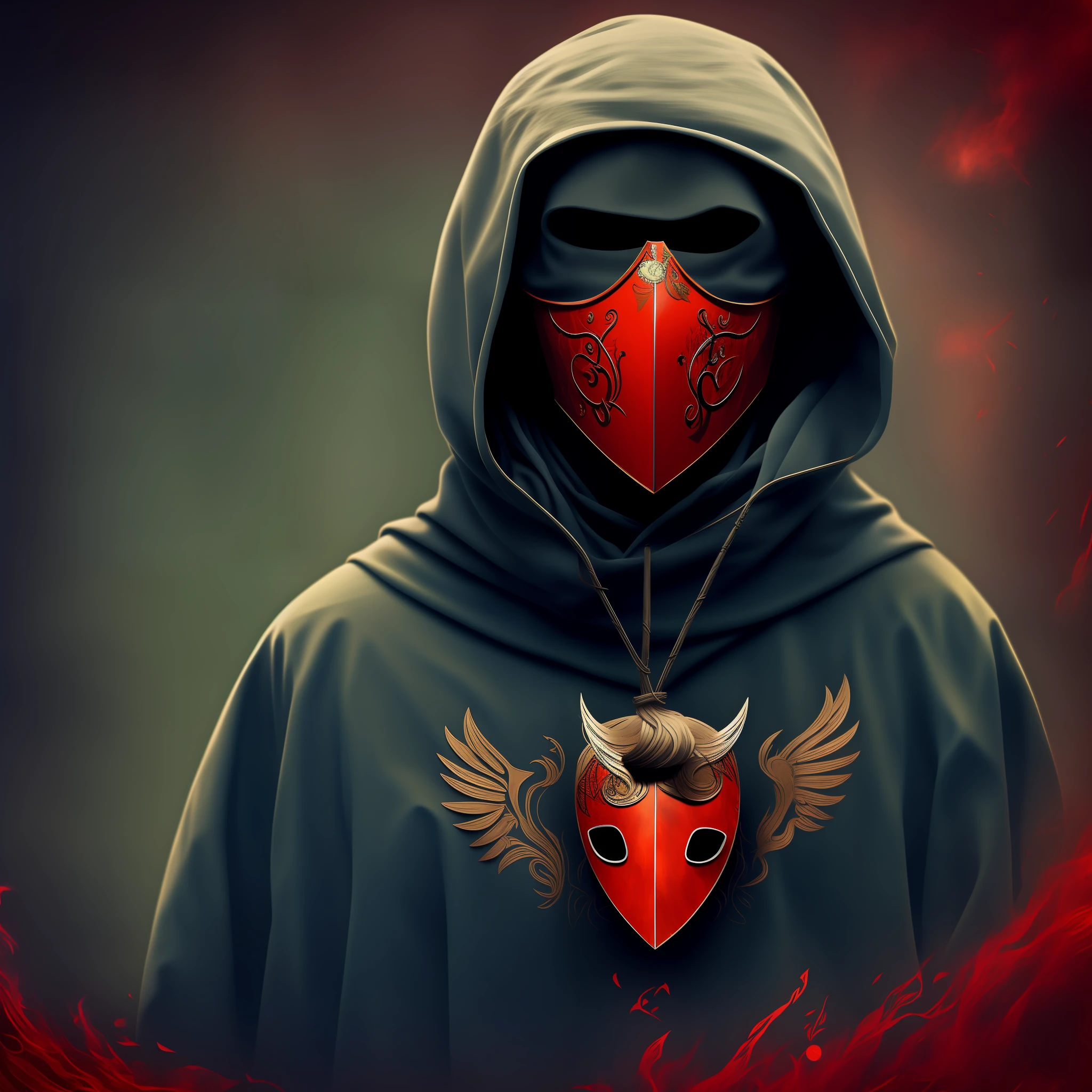 Banner, twitter, costume, strange people, black hood, no face, dark face, black horse,red eyes, hand holding a scythe, black coat skelet mask