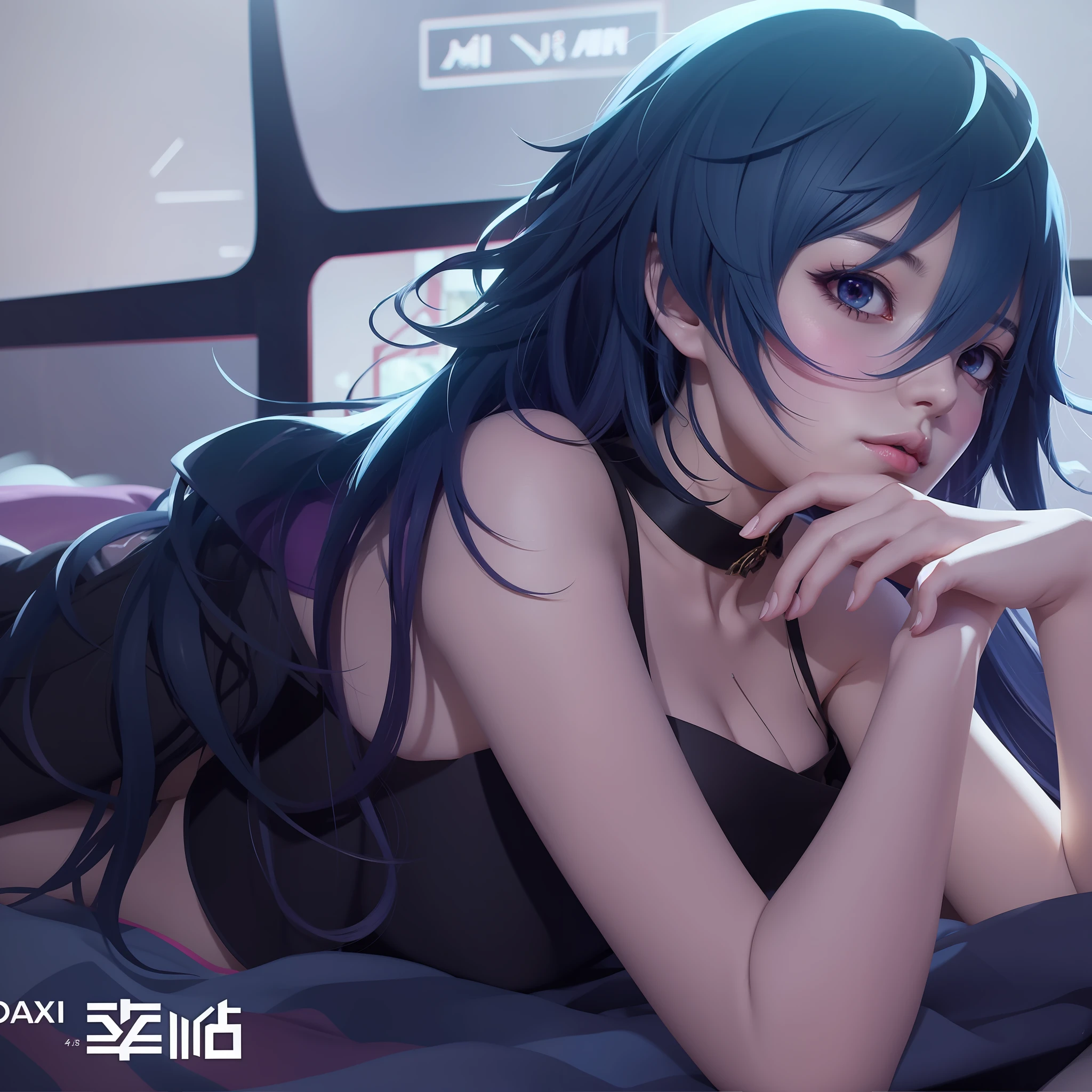 anime girl laying on bed with her hand on her chin, artwork in the style of guweiz, anime style 4 k, guweiz, guweiz on pixiv artstation, digital anime illustration, seductive anime girl, trending on artstation pixiv, digital anime art, detailed digital anime art, trending on cgstation, 4k anime wallpaper