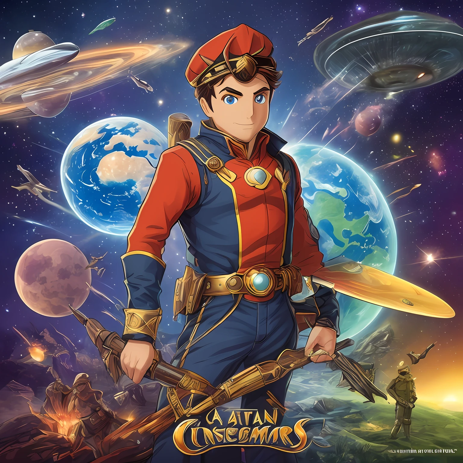 Introduce Captain Cosmos, a time traveler on a mission to explore the wonders of the universe and protect the planet. --auto