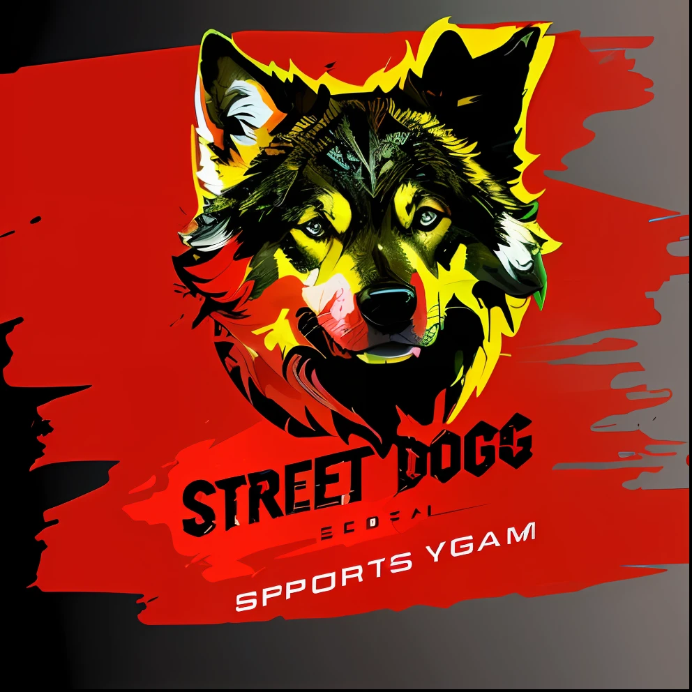 "Image of a dog with red background, street clothes, esports logo, featured game card, esports, sports team mascot."