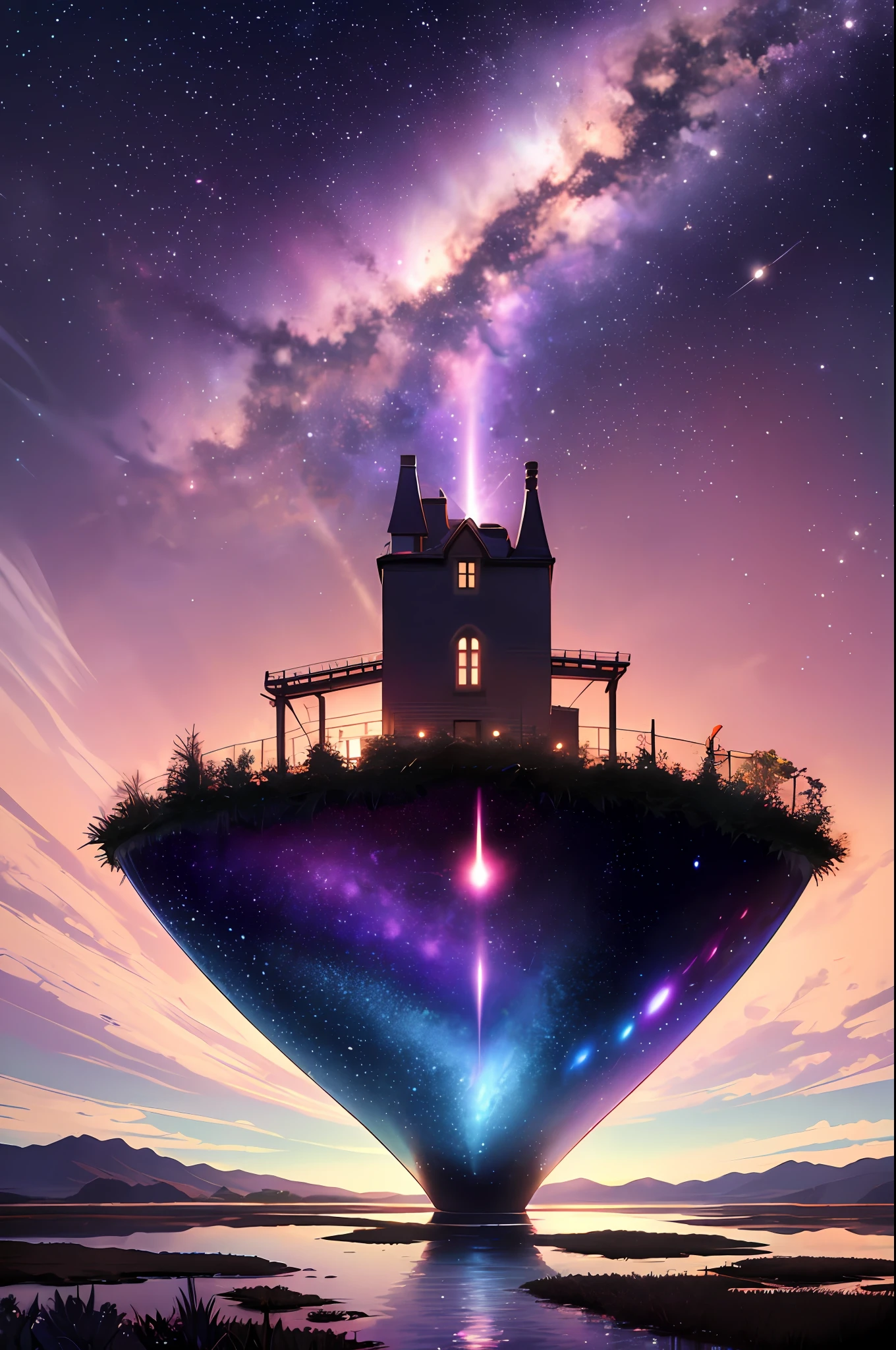 absurdity, high definition, (official art, beauty and aesthetics: 1.2),
1 girl, purple hair, middle hair, purple crystal eyes, shiny eyes,
purple sky, glittering galaxies, (Uyuni salt marsh: 1.2),
(Surrealism: 1.15), (fractal art: 0.3),
Water effect, ripple effect, (flower effect: 0.65), light effect, 8K wallpaper,