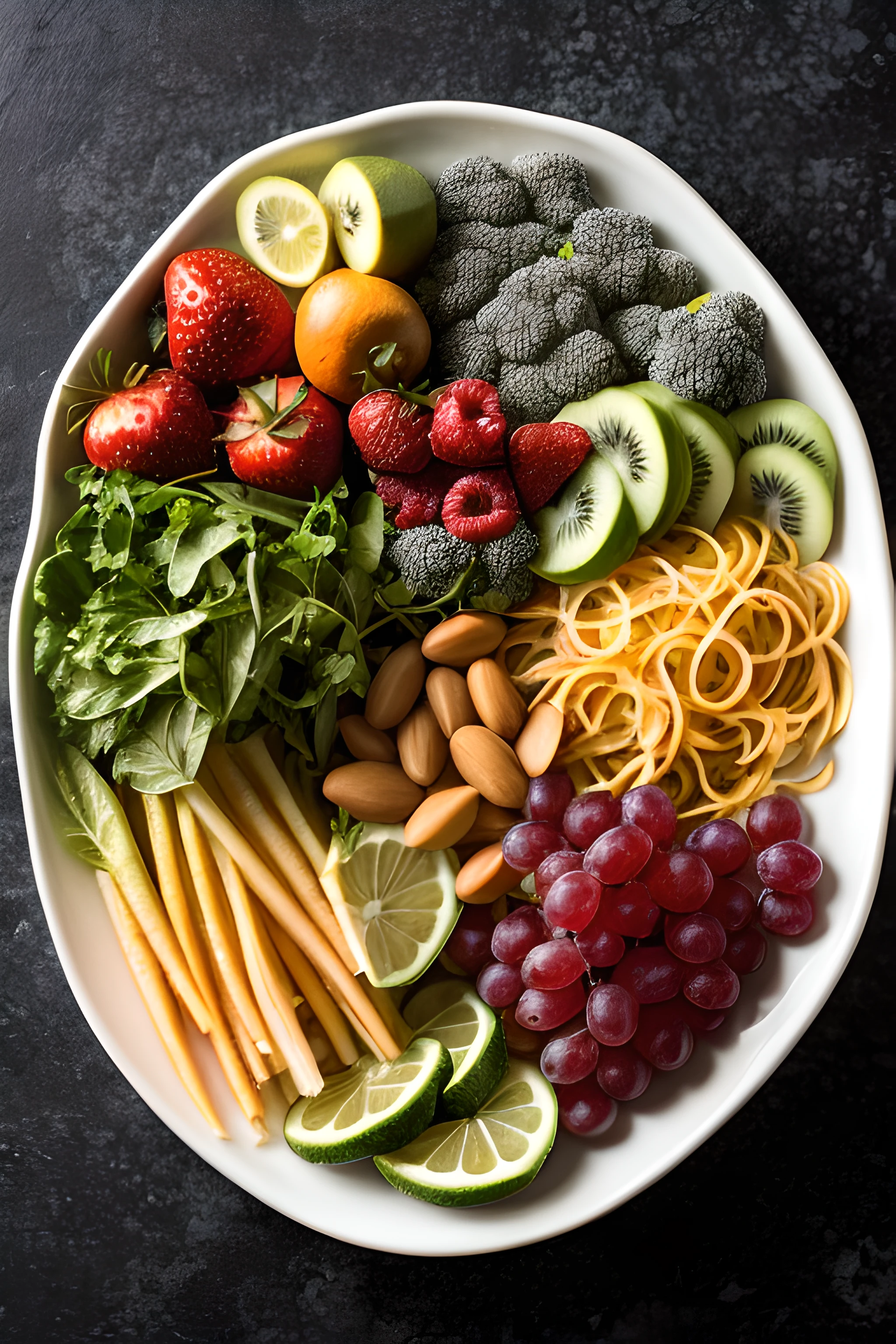 a close up of an assortment of fruits and vegetables in white heart shaped bowls fruit plates healthy food particles by Julian Allen striking detail by Franz Hegi food photo by Juan O'Gorman by Julian Hatton, Hot, by Dietmar Damerau, by Kurt Roesch, Fruits, Full Body Focus, by Jakob Gauermann