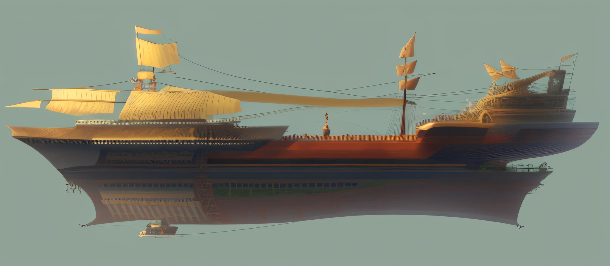 Boutique, masterpiece, an airship, made of wood, side view