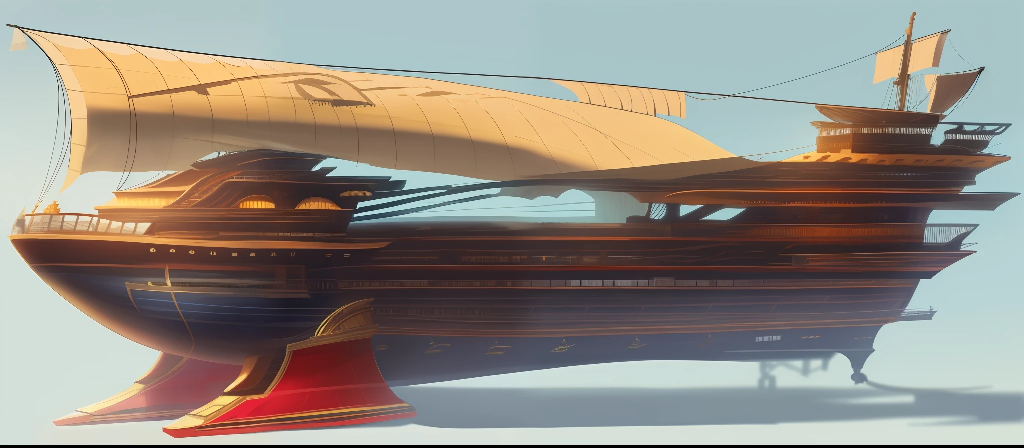 Boutique, masterpiece, an airship, made of wood, side view
