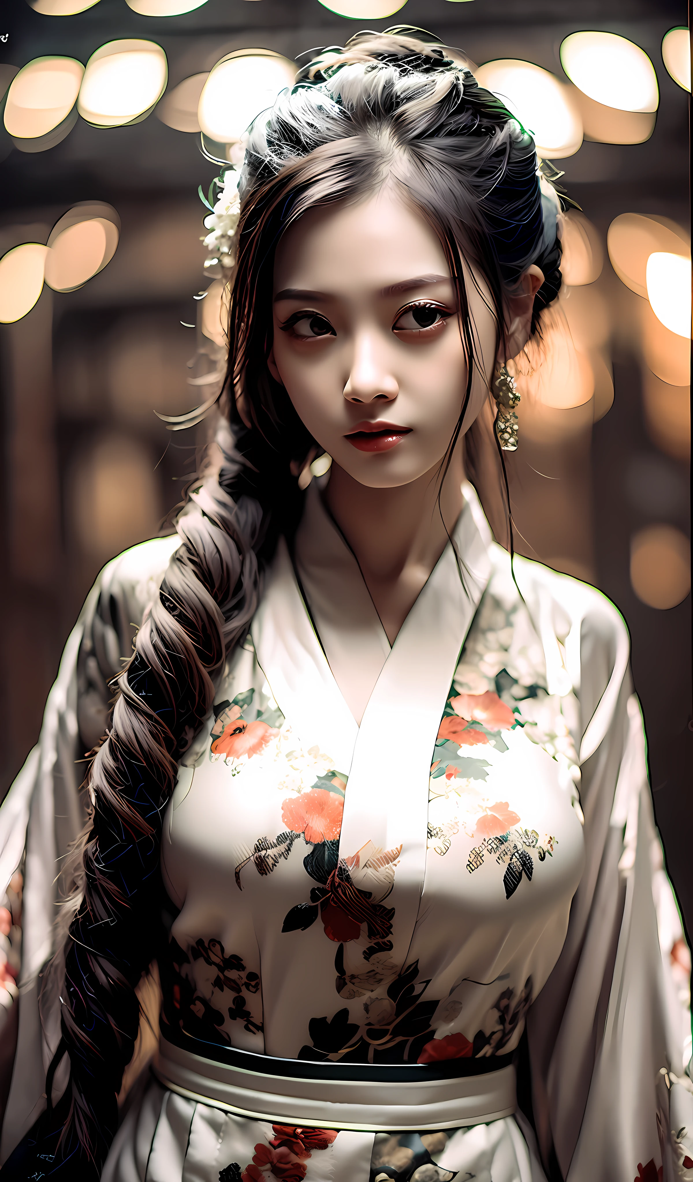 Best quality, masterpiece, high resolution, bust photo, wuxia 1girl, hanfu, the most beautiful hair, the most beautiful eyes, the most beautiful face