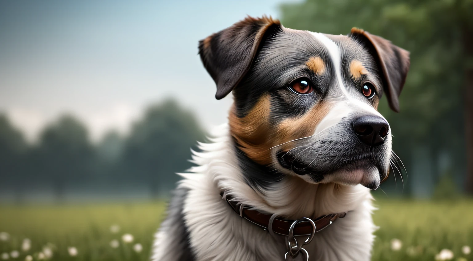 cute and old dog in the nature, grey colours, 4k, ultra realistic --auto