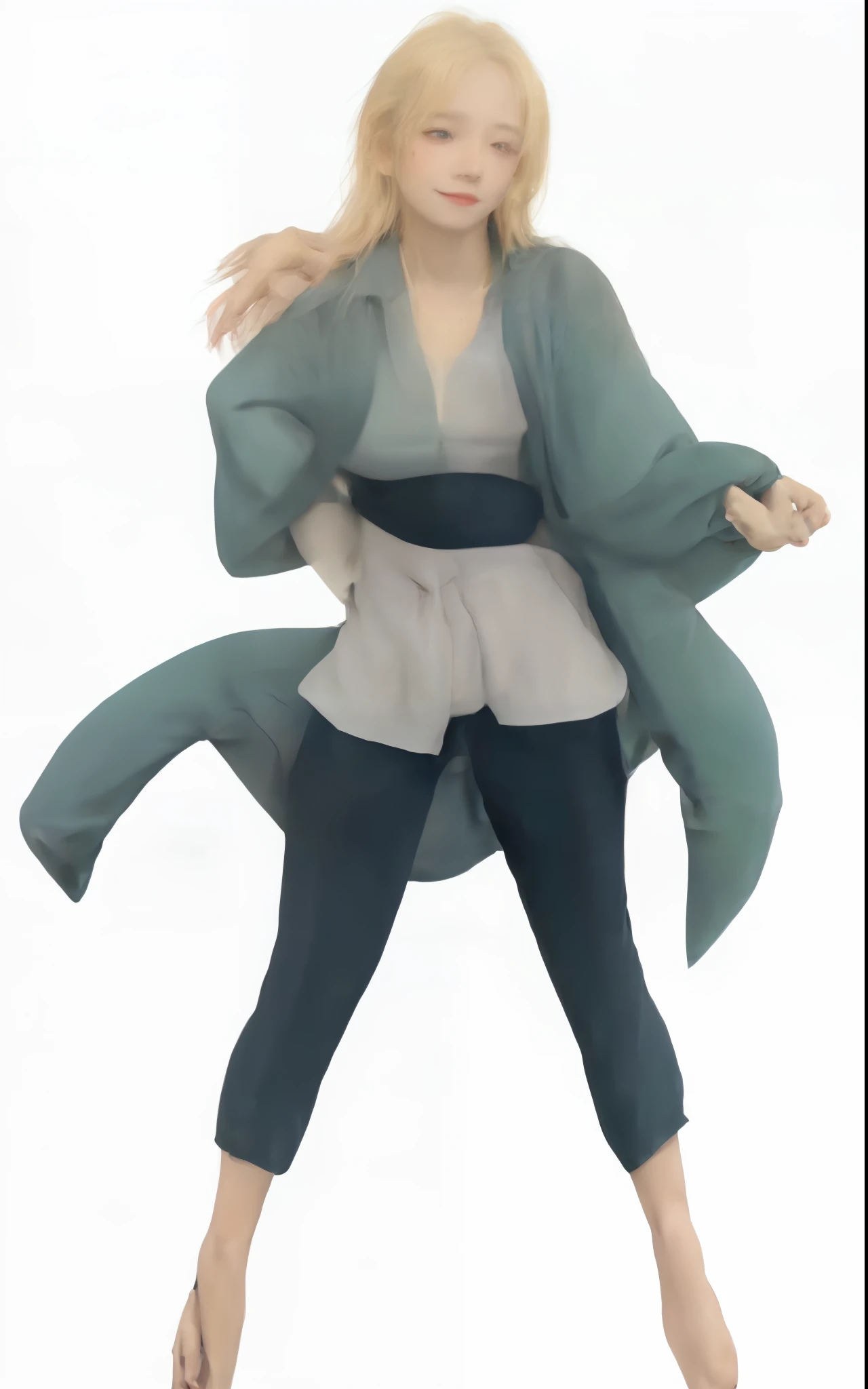 1girl, tsunade naruto, big boobs, green komono, long blonde hair