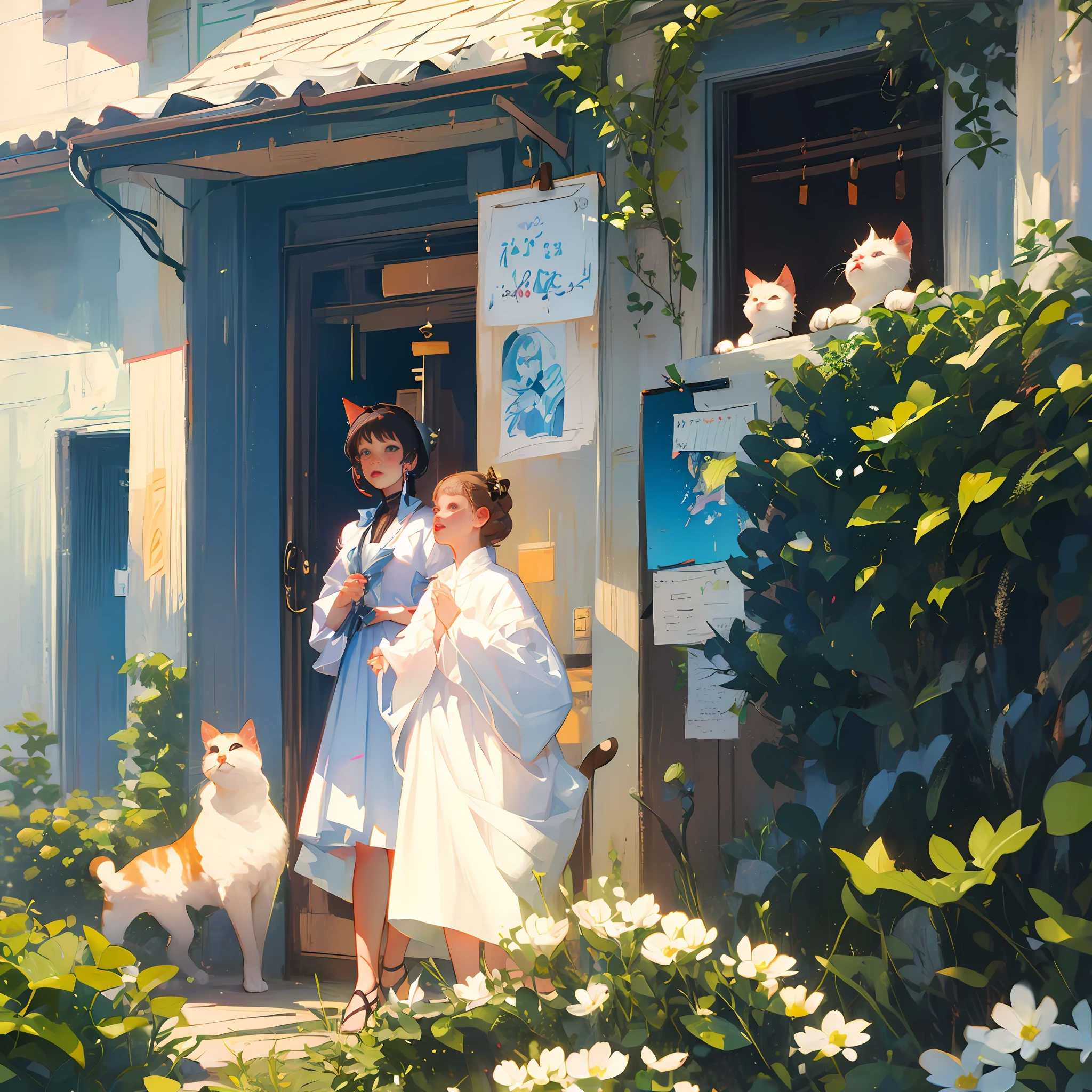 White silk, girl, cat ears, tail --auto